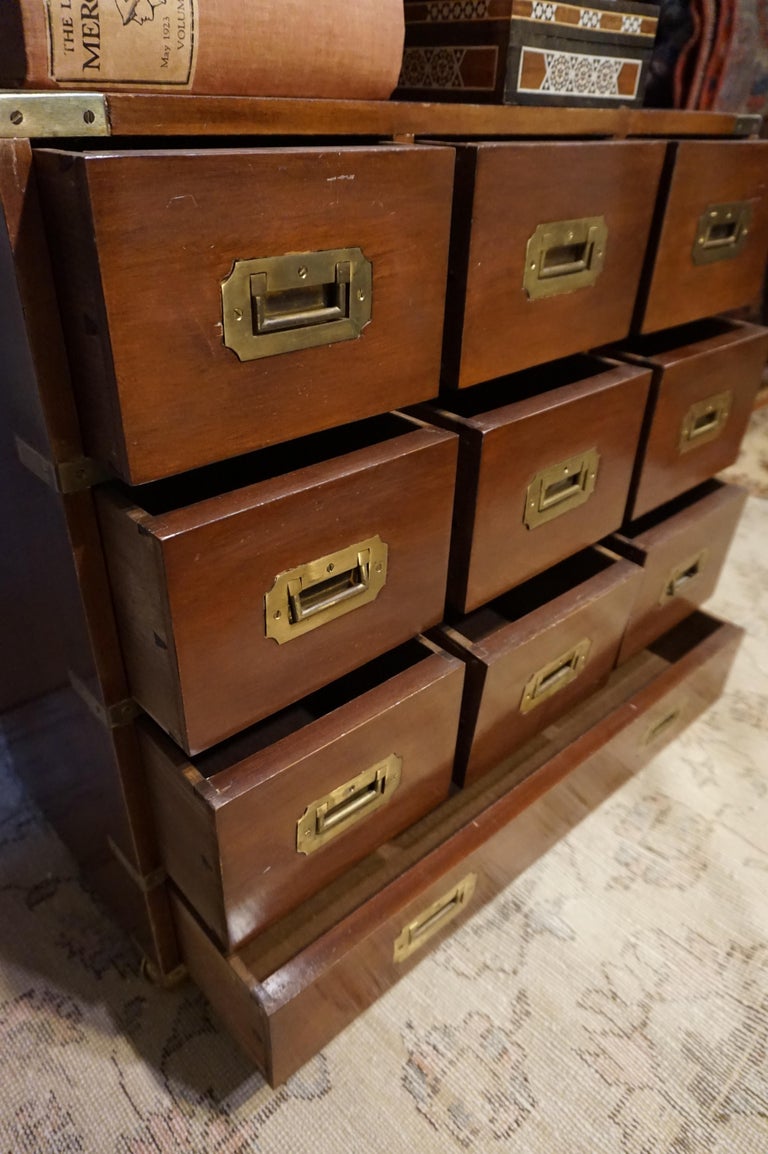 Mahogany British Campaign Chest with Brass Hardware and Multiple