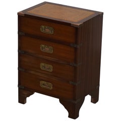 Hardwood Brown Leather with Brass Trim Military Campaign Side Table Size Drawers