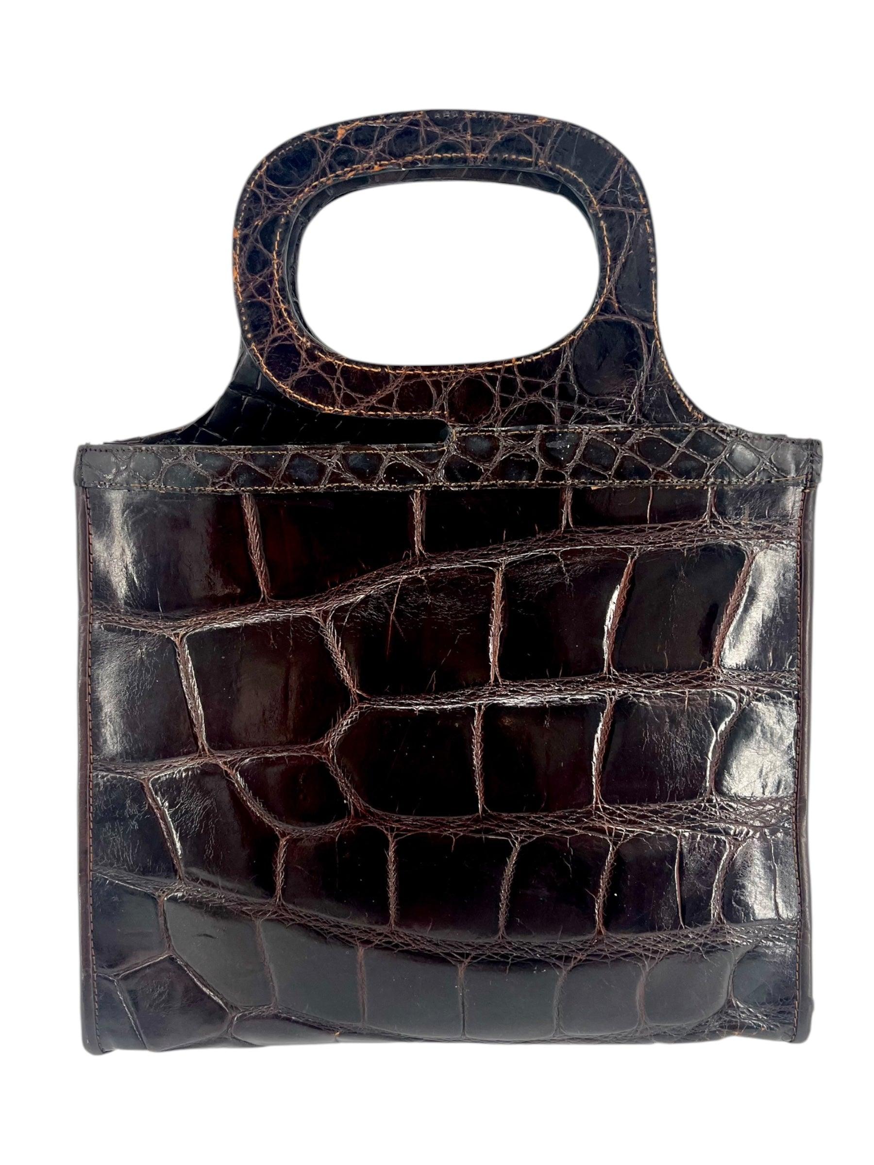 Mahagonibraune Mod-Geldbörse aus geprägtem Krokodilleder, 1960er Jahre im Angebot