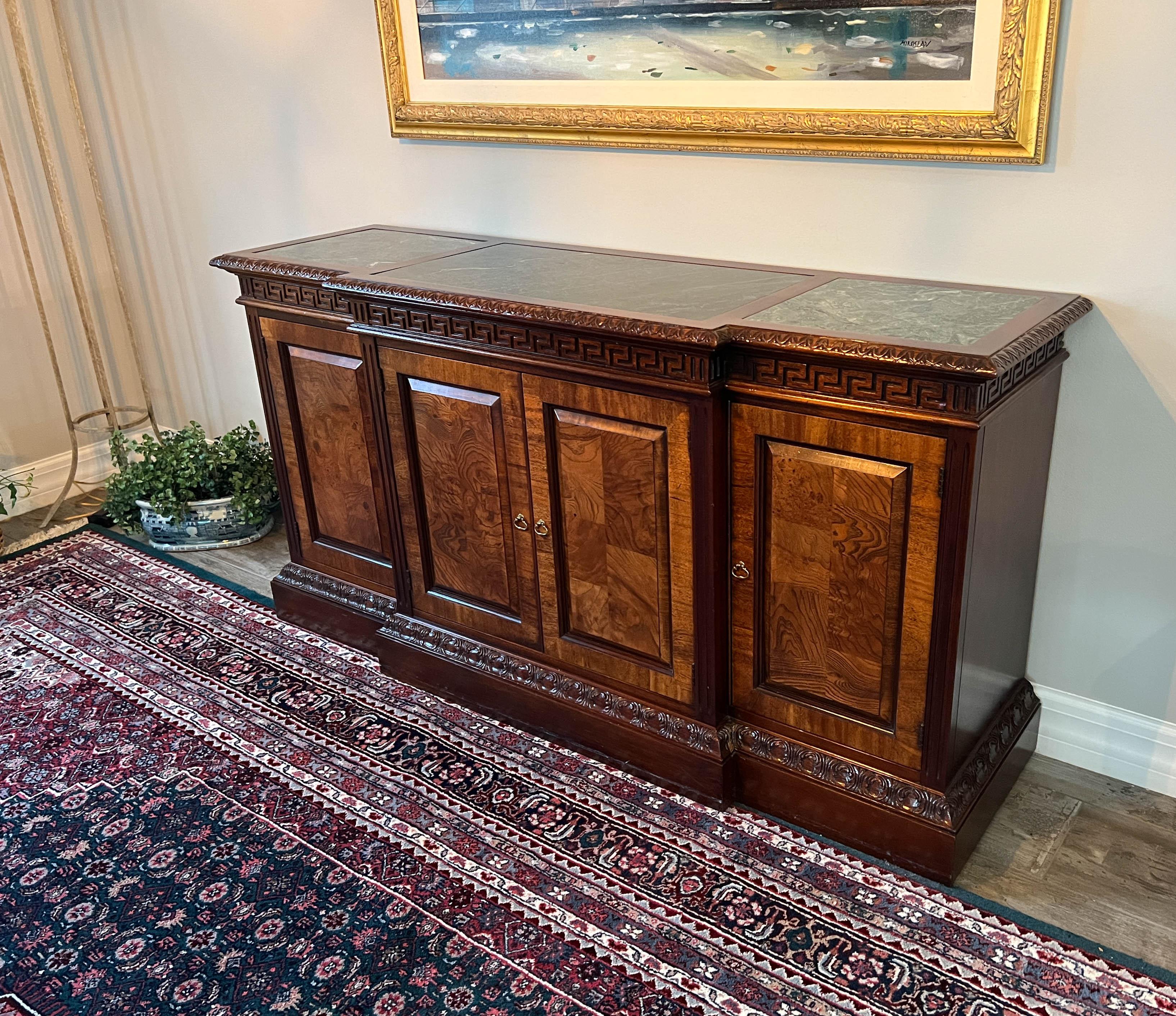 Veneer Mahogany Buffet/Credenza With Marble Top Inset by Hekman