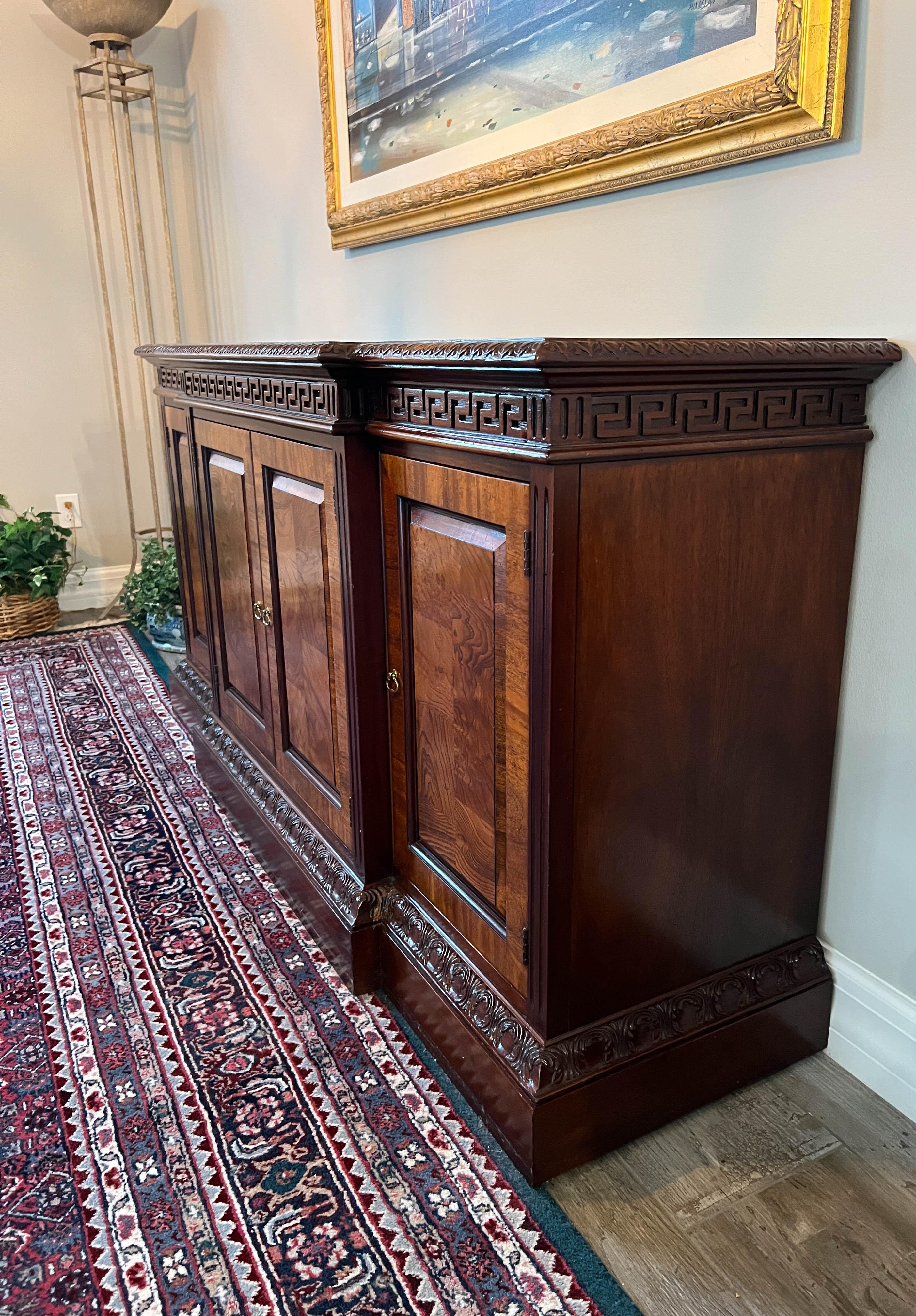 Mahogany Buffet/Credenza With Marble Top Inset by Hekman In Good Condition In Palm Beach Gardens, FL