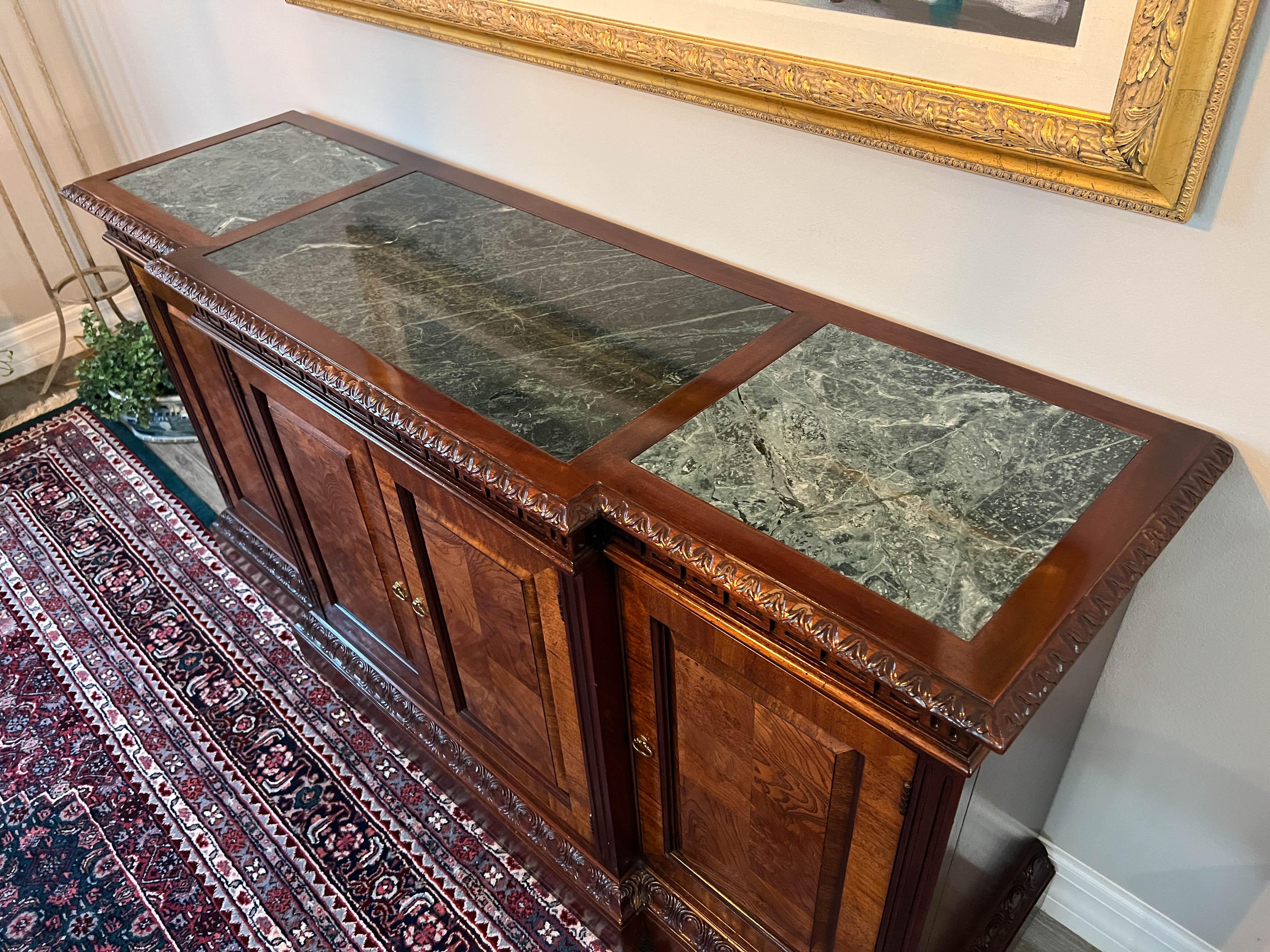 Late 20th Century Mahogany Buffet/Credenza With Marble Top Inset by Hekman