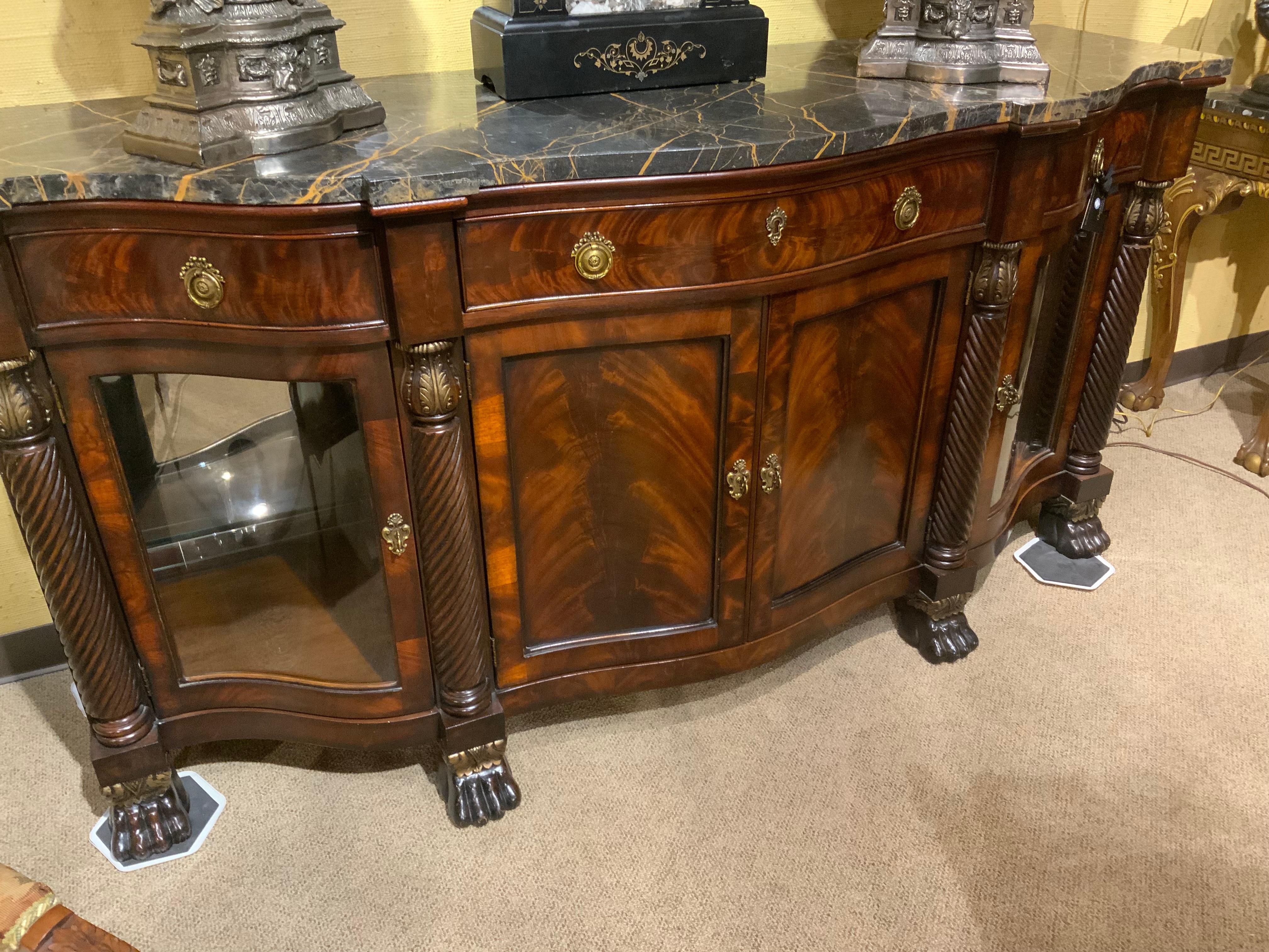 Mahagoni-Buffet aus Mahagoni mit schwarz-goldener Marmorplatte im Angebot 5