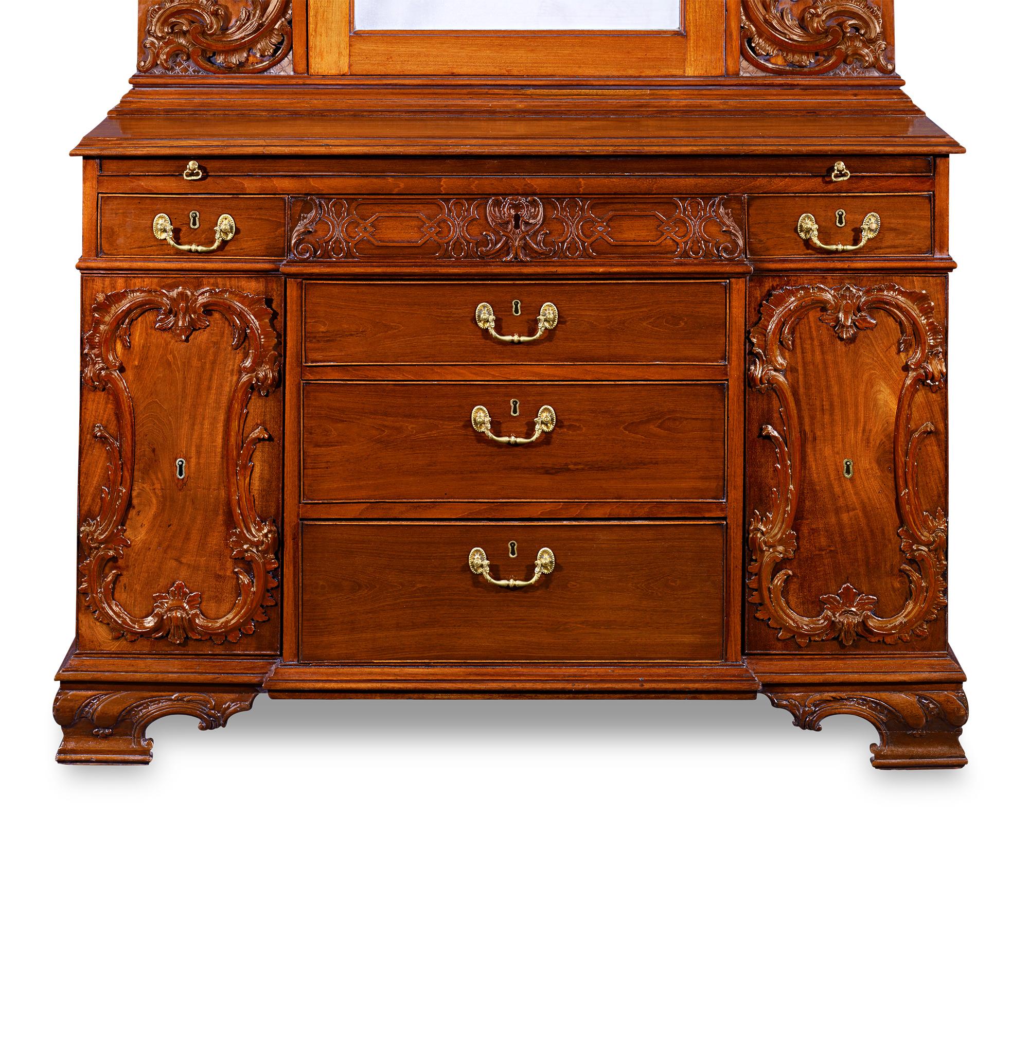 Mahogany Bureau Cabinet After Thomas Chippendale In Excellent Condition For Sale In New Orleans, LA