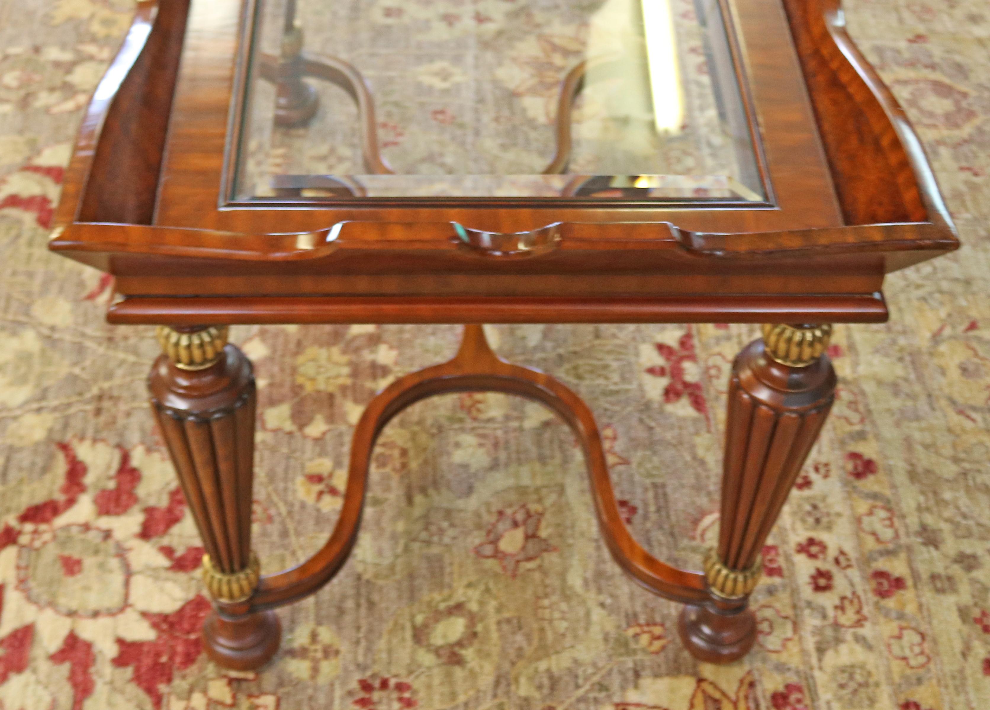 Mahogany & Burled Beveled Glass Cocktail Coffee Table By Maitland Smith For Sale 3
