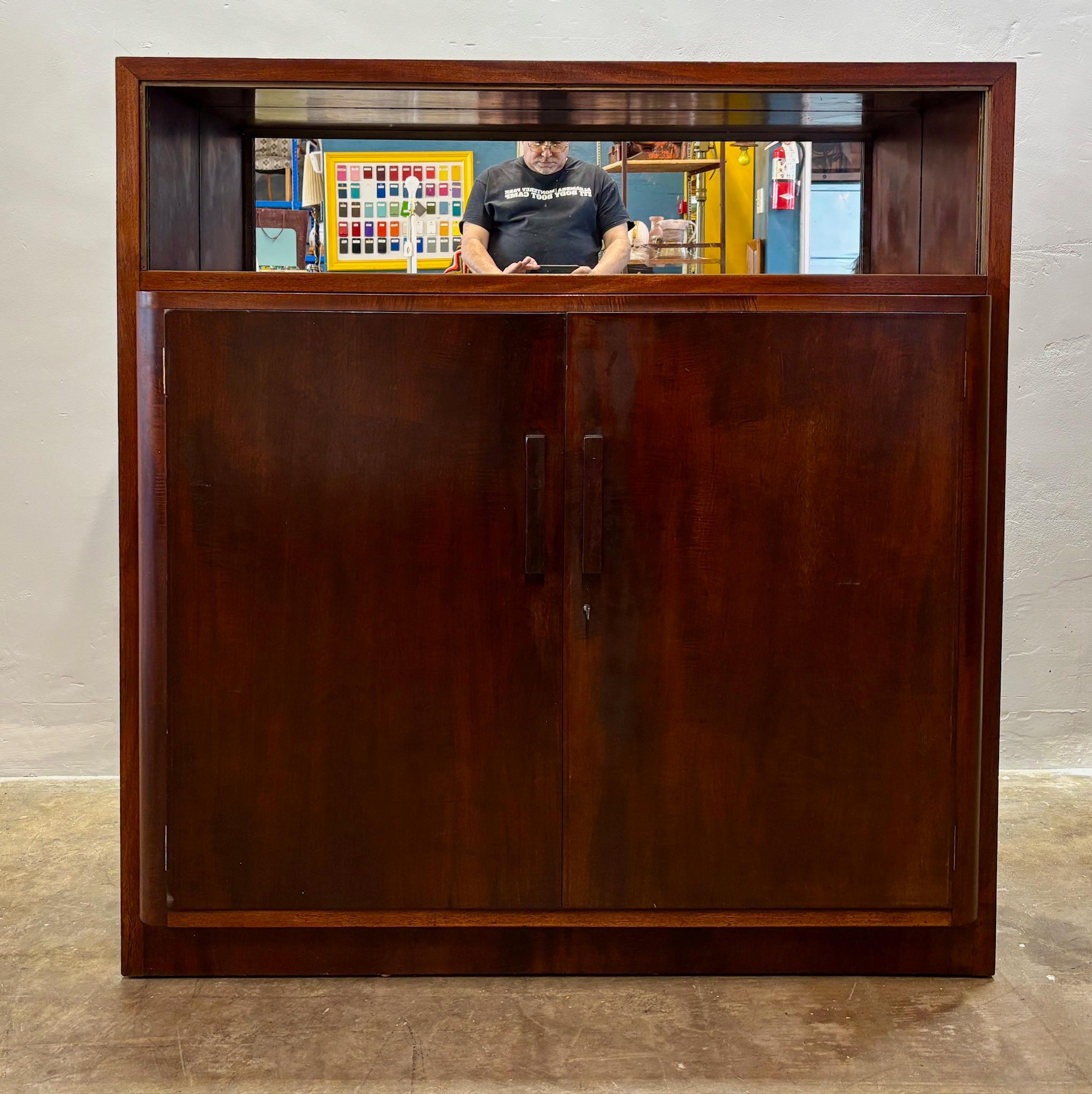 Art Deco Mahogany Cabinet with Mirrored Shelf c.1970's For Sale
