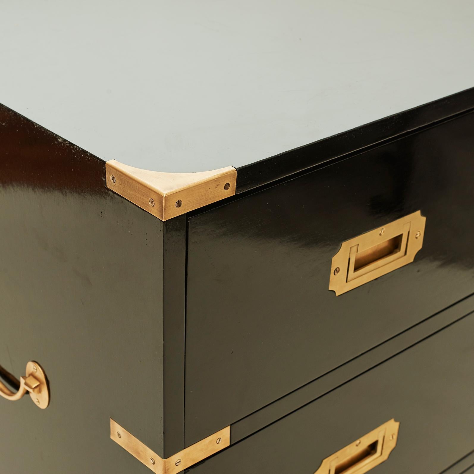 Polished Mahogany Campaign Chest of Drawers, 20th Century