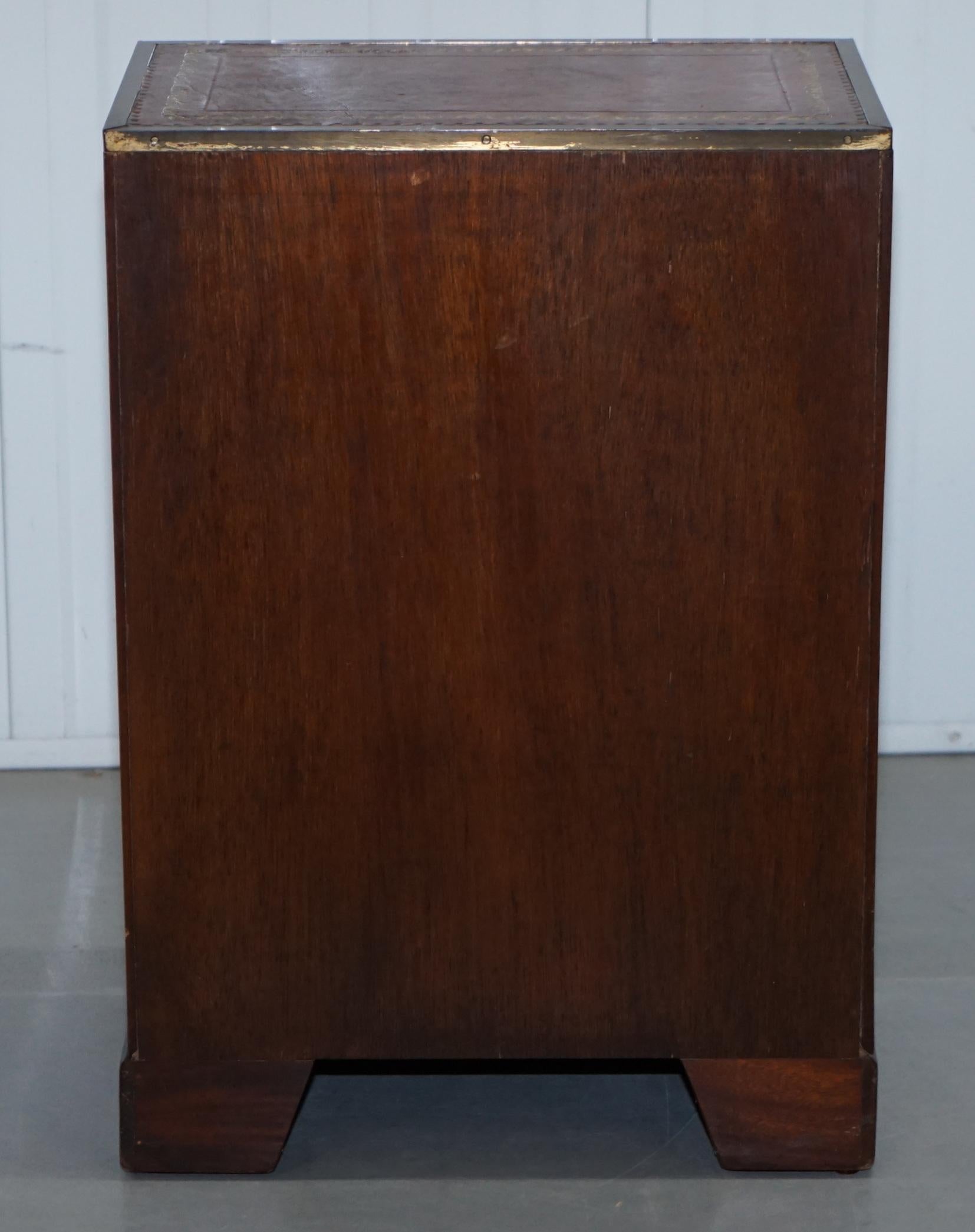 Mahogany Campaign Style Side Table Drawers Brown Leather Butlers Serving Tray 6