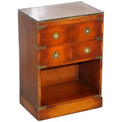 Mahogany Campaign Style Side Table Drawers Brown Leather Butlers Serving Tray