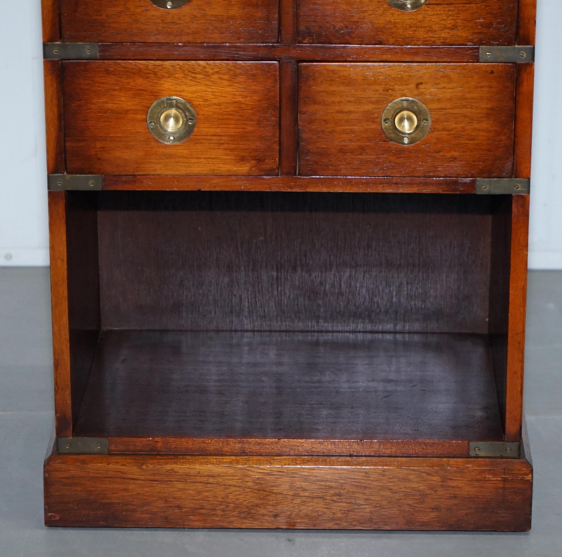 Mahogany Campaign Style Side Table Drawers Green Leather Butlers Serving Tray 4