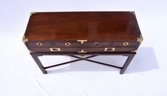 Mahogany Campaign Style Two Drawer Console Table