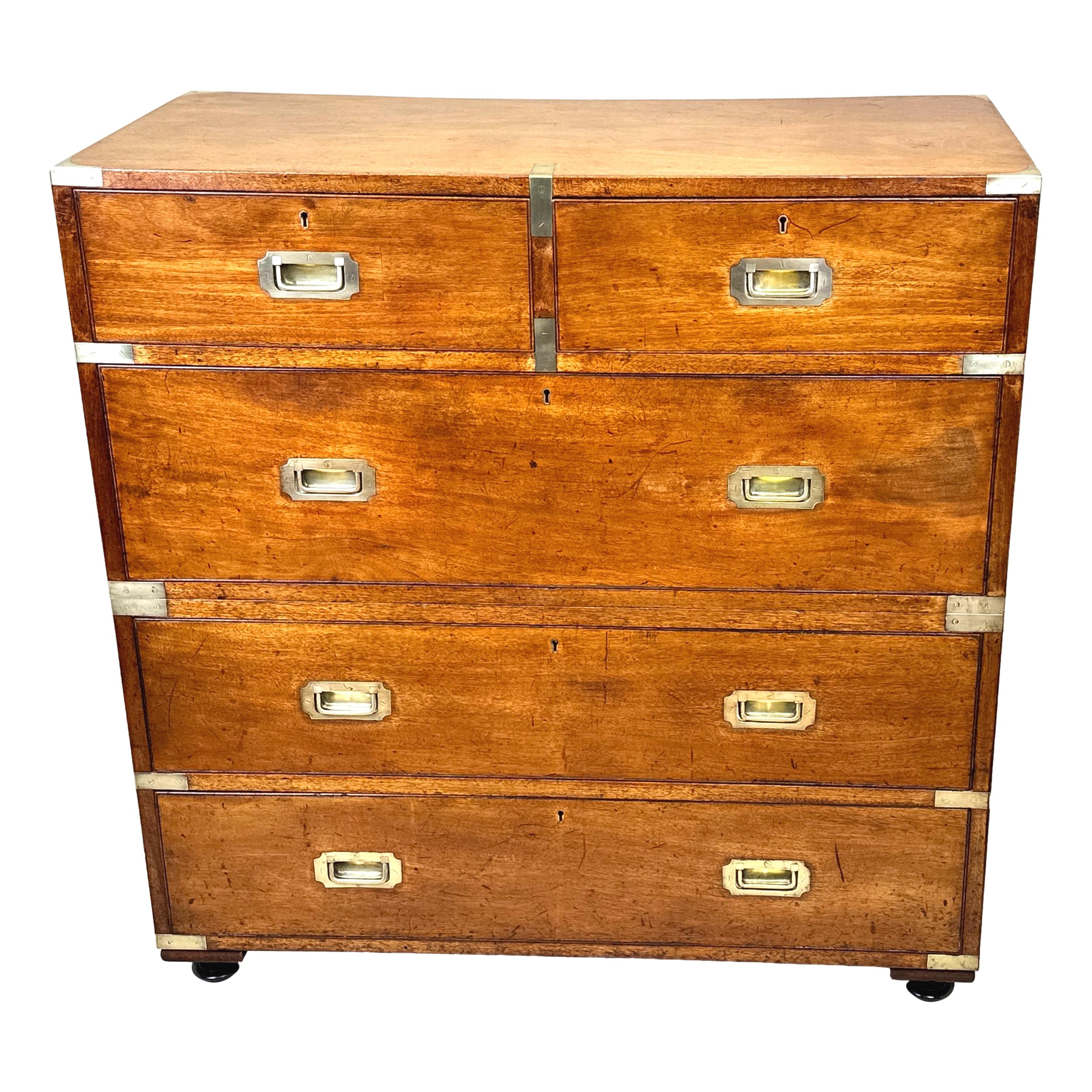 Mahogany & Camphor Military Campaign Chest of Drawers 7