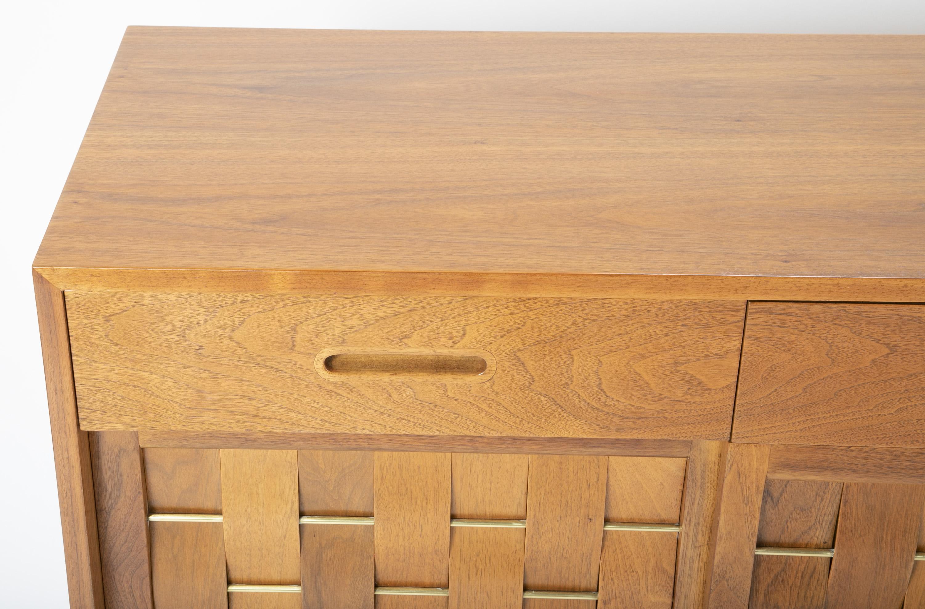 Mahogany, Cane & Brass Credenza by Edward Wormley for Dunbar In Good Condition In Stamford, CT