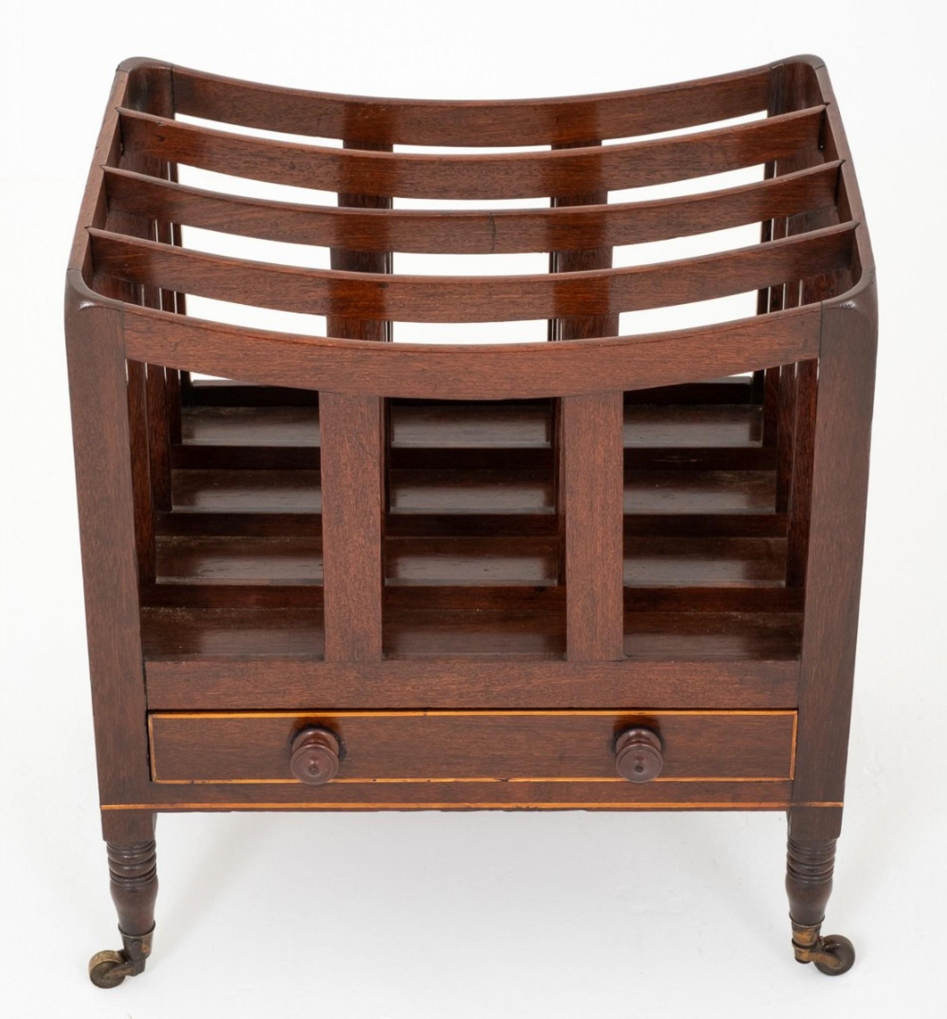 Mahogany Canterbury Antique Paper Magazine Rack In Good Condition For Sale In Potters Bar, GB
