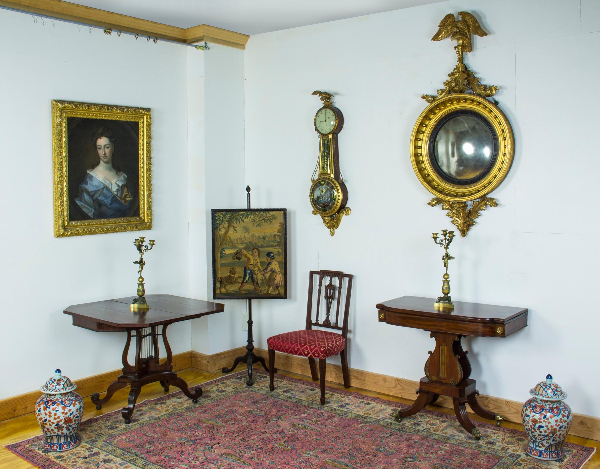 19th Century Mahogany Card Table with Faux Painted Lyre, Boston For Sale