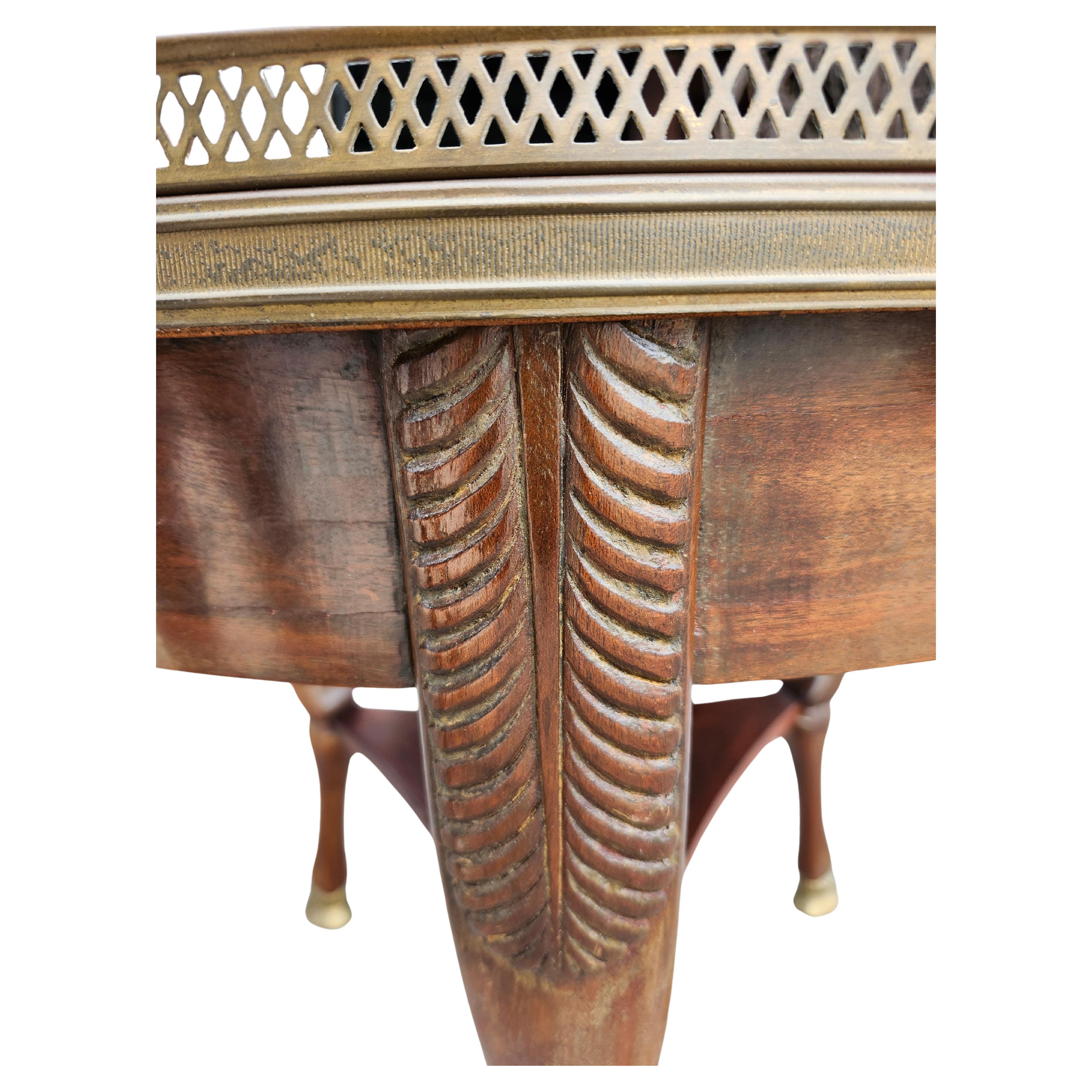 Mahogany & Carrara Marble Top Center Table W Bronze Hoof Feet Pierced Gallery For Sale 3