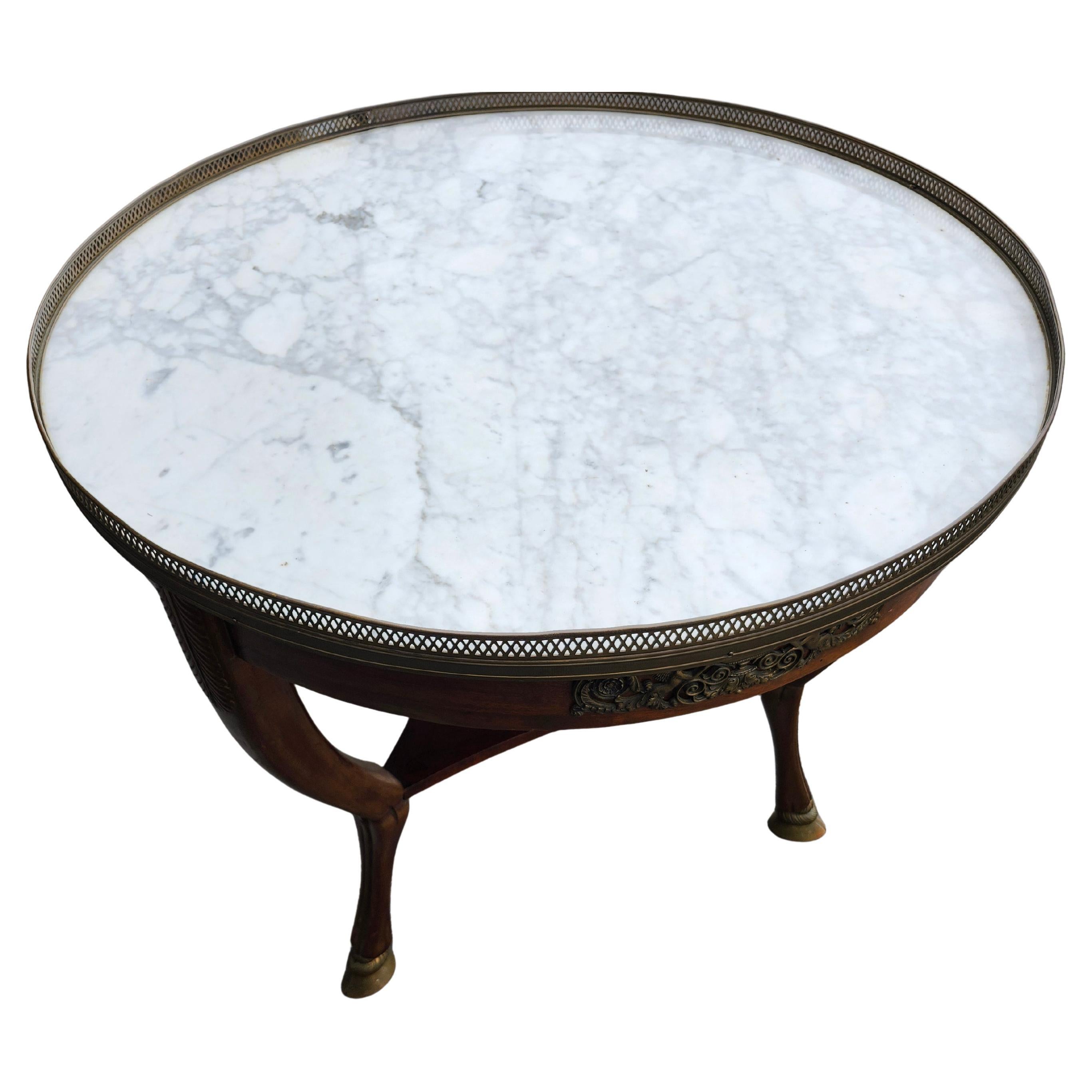 Mahogany & Carrara Marble Top Center Table W Bronze Hoof Feet Pierced Gallery For Sale 4