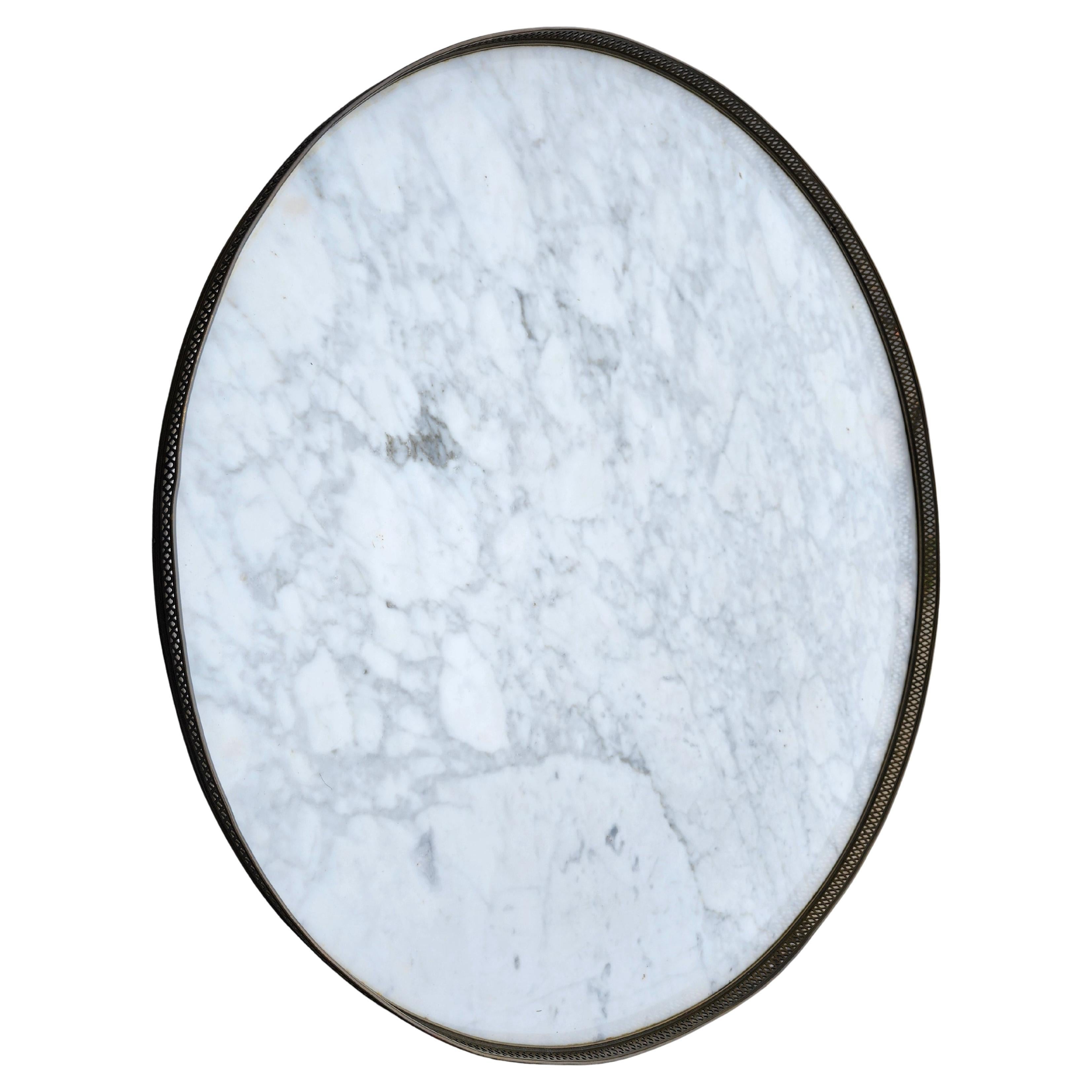 Italian Mahogany & Carrara Marble Top Center Table W Bronze Hoof Feet Pierced Gallery For Sale