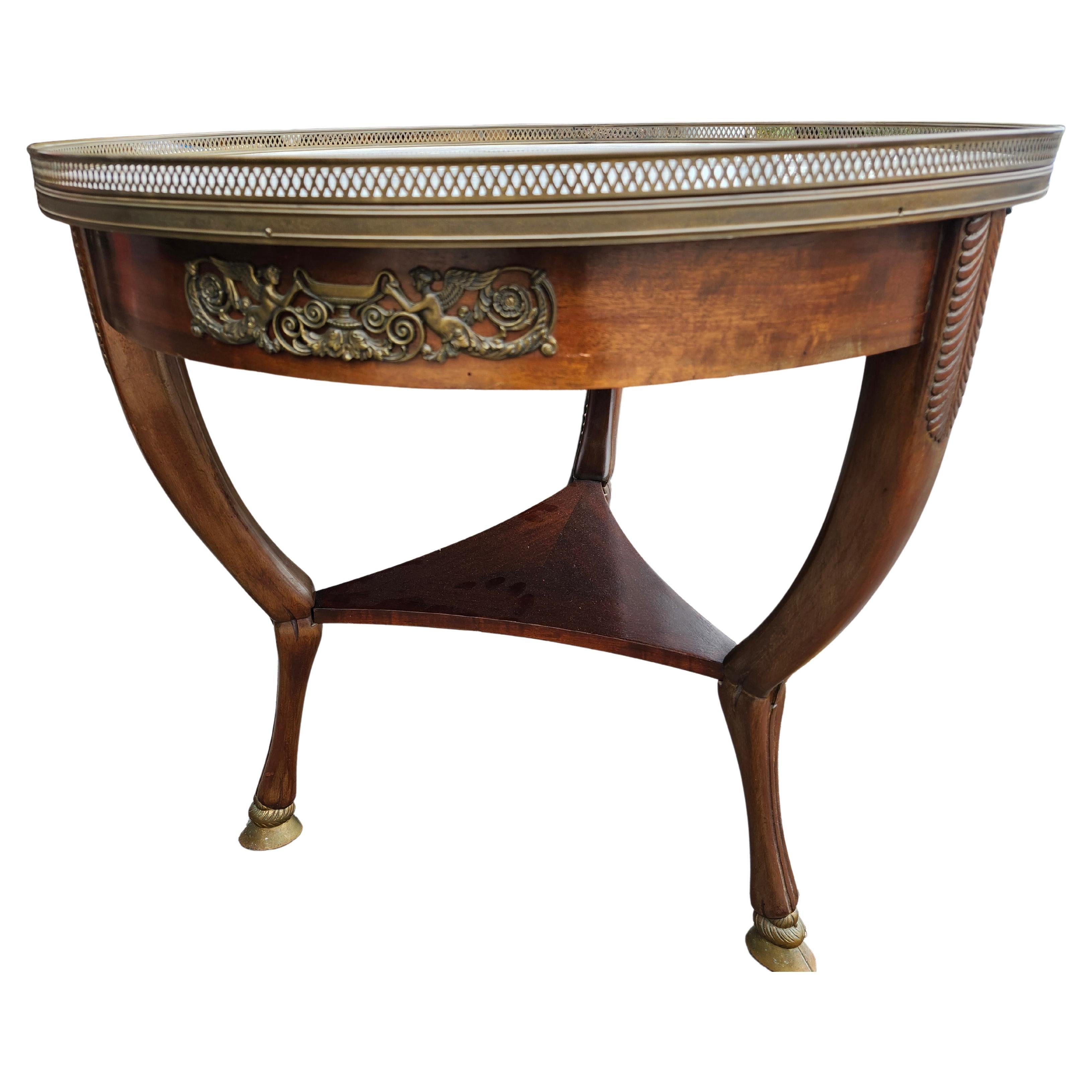 Mahogany & Carrara Marble Top Center Table W Bronze Hoof Feet Pierced Gallery For Sale 1