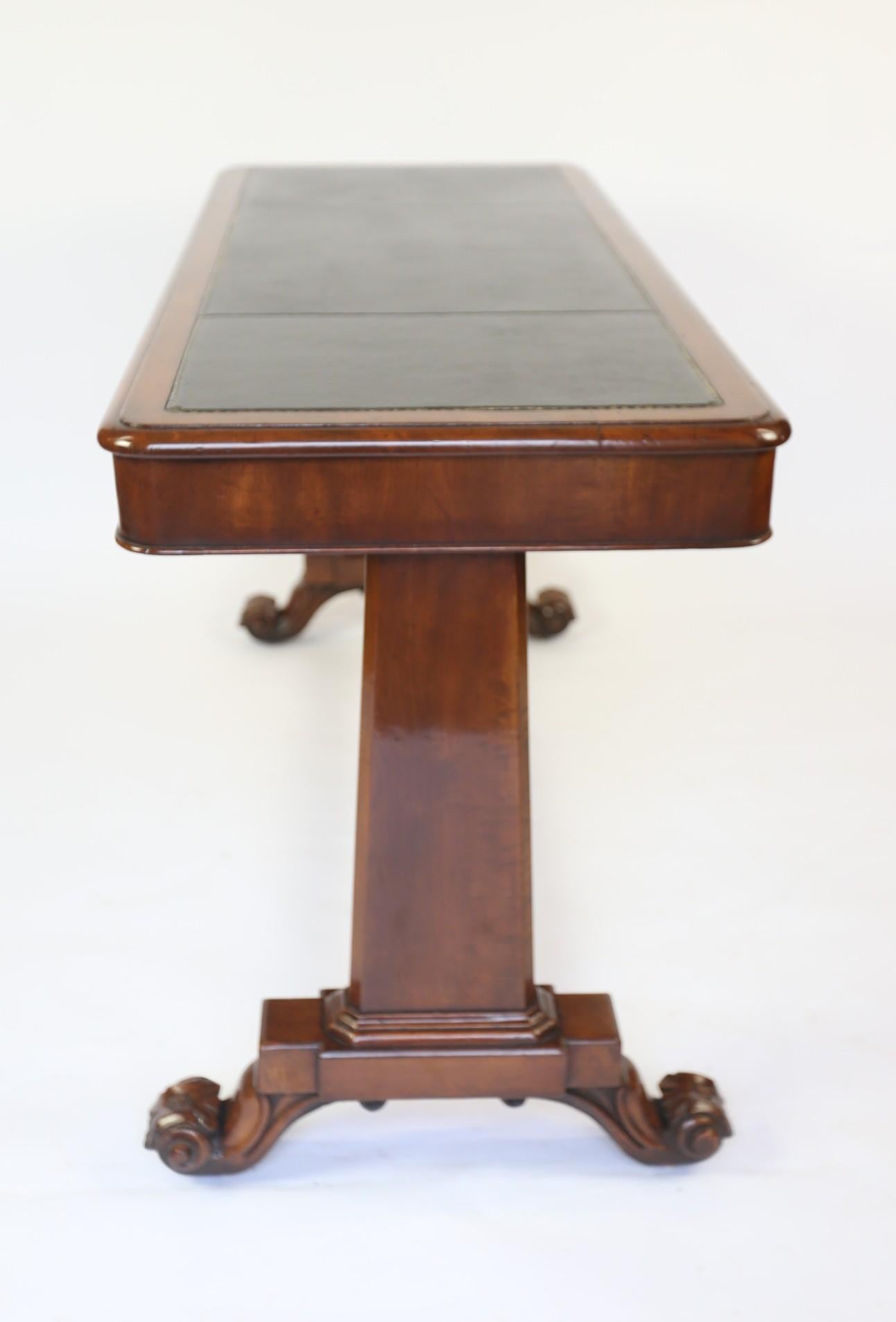 William IV Mahogany & carved  leather top Library table circa 1830s For Sale