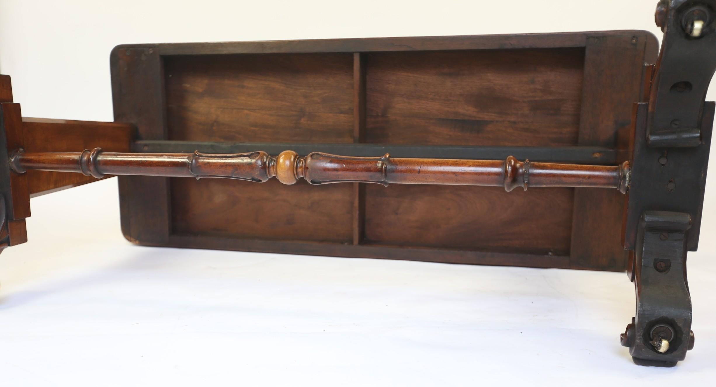 Polished Mahogany & carved  leather top Library table circa 1830s For Sale