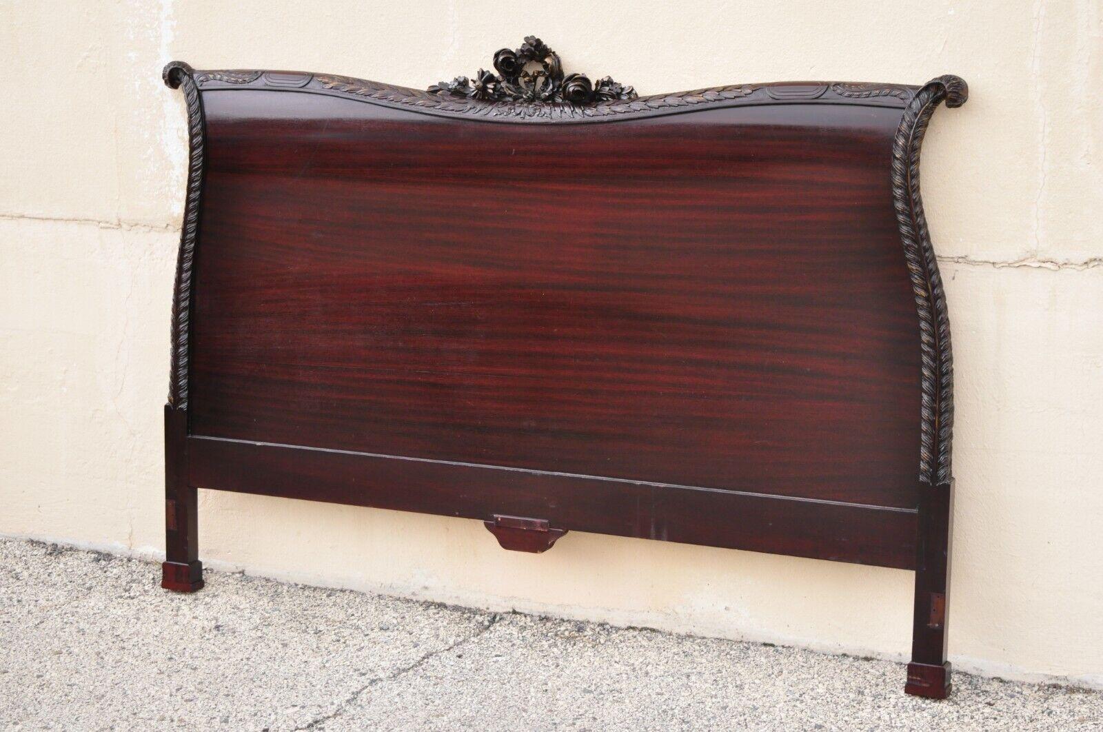 Mahogany Carved Plume Feather Prince of Wales King Size Bed Headboard 7