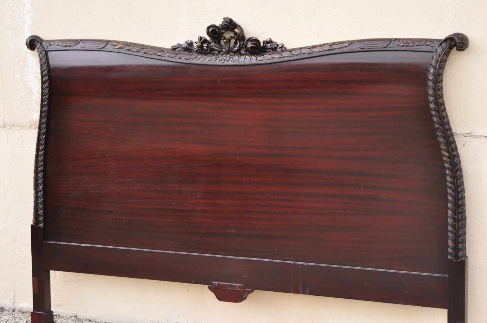 Mahogany Carved Plume Feather Prince of Wales King Size Bed Headboard In Good Condition In Philadelphia, PA