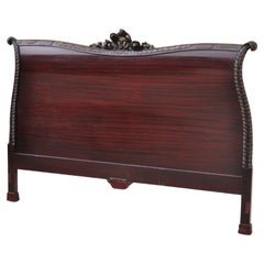 Antique Mahogany Carved Plume Feather Prince of Wales King Size Bed Headboard