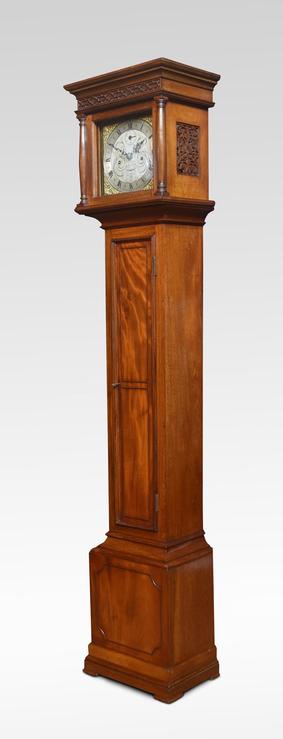 British Mahogany Cased Eight Day Grandmother Clock For Sale