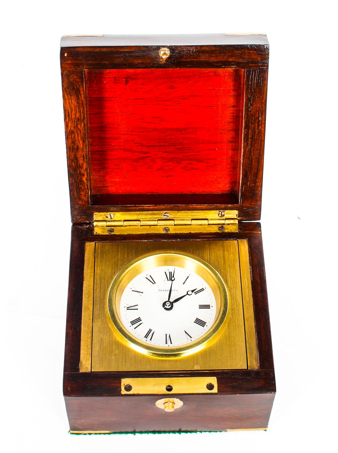 Mahogany Cased Mahogany Travel Clock by Tiffany & Co, Mid-20th Century 7