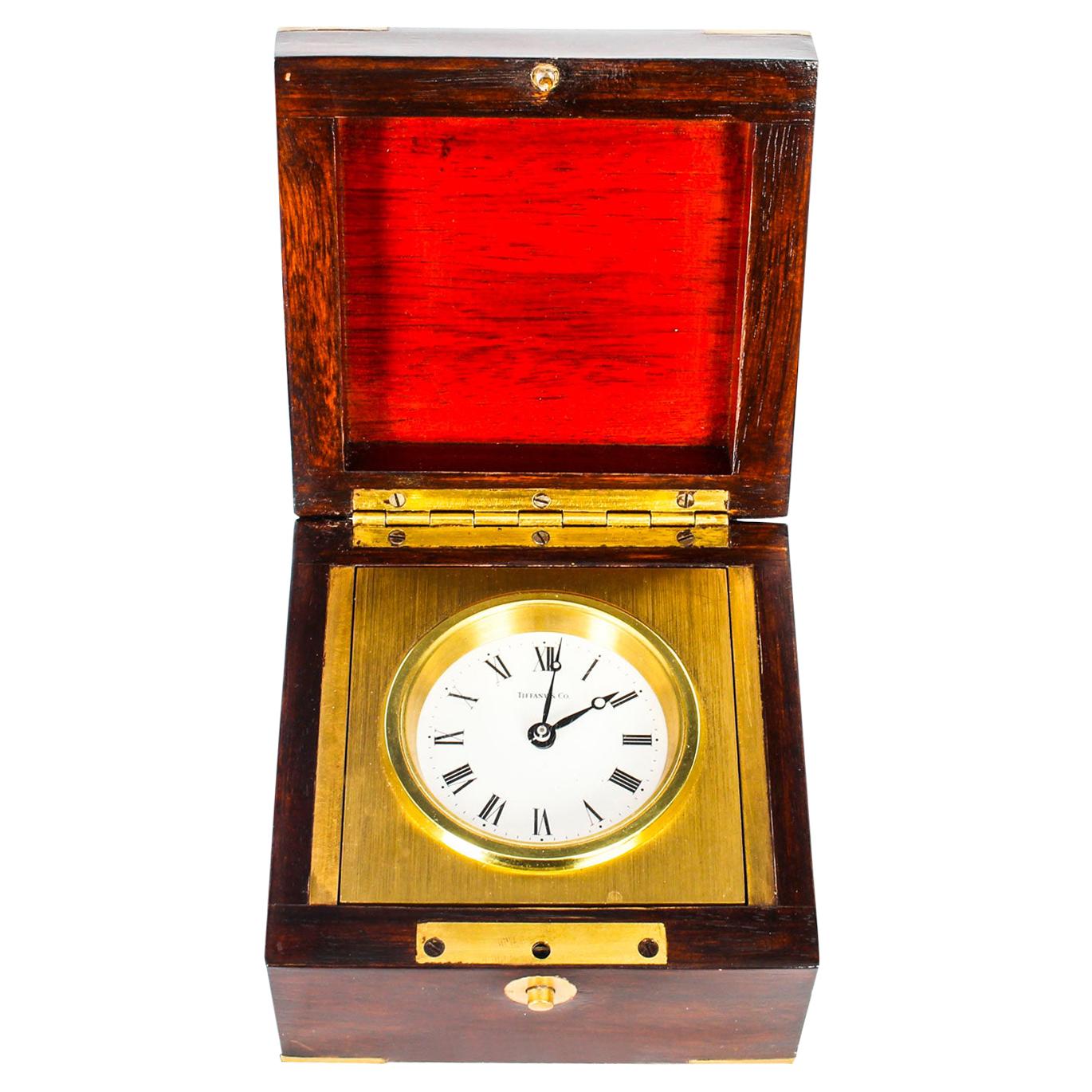 Mahogany Cased Mahogany Travel Clock by Tiffany & Co, Mid-20th Century