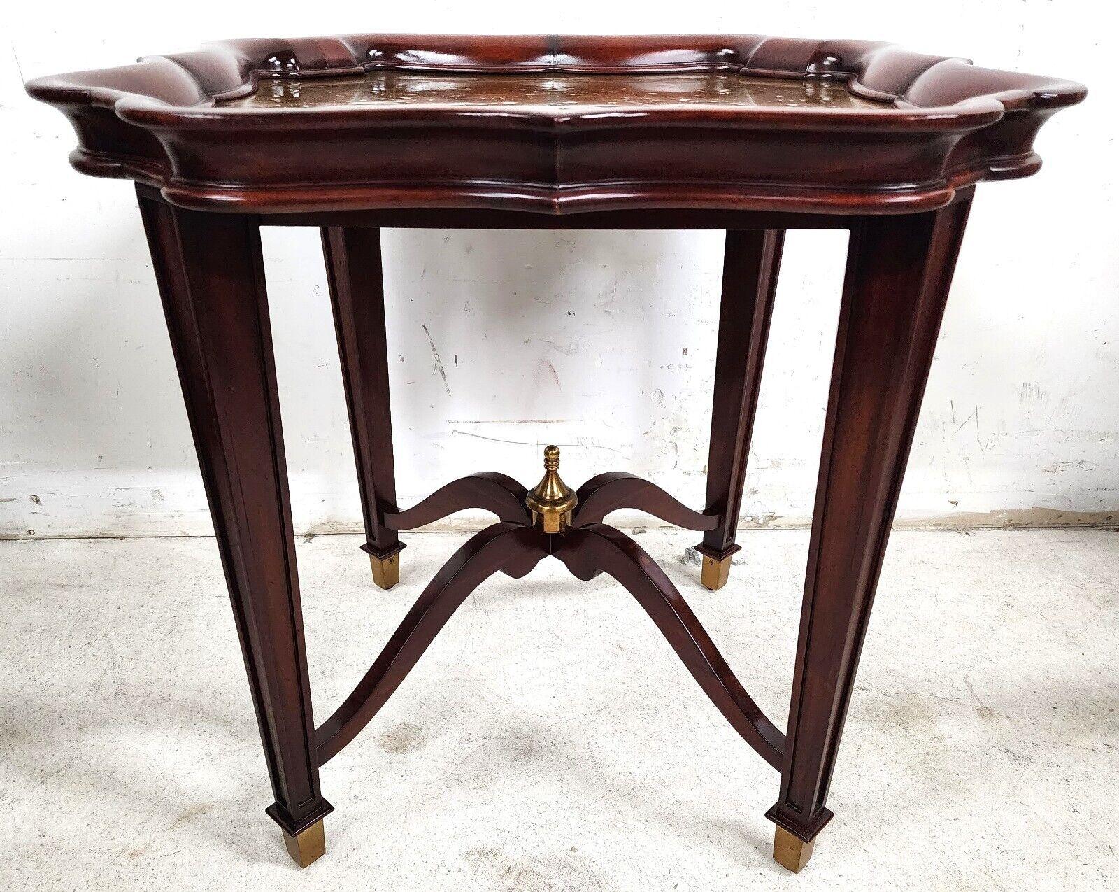 French Provincial Mahogany Center Side Table Brass Pie Crust Top by JD Young & Sons For Sale