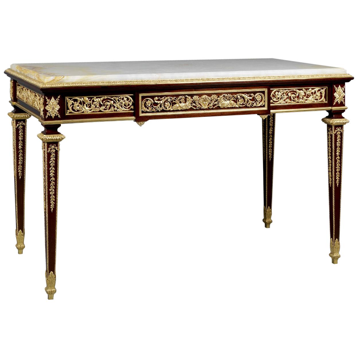 Mahogany Centre Table with an Onyx Marble-Top by François Linke, French