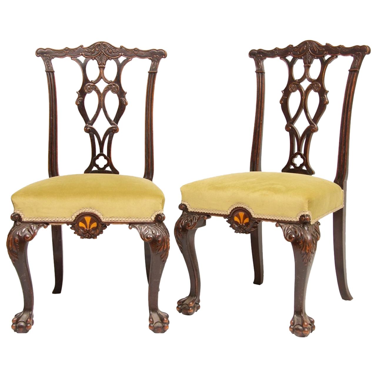 Mahogany Chairs with Specimen Wood Inlay, circa 1860