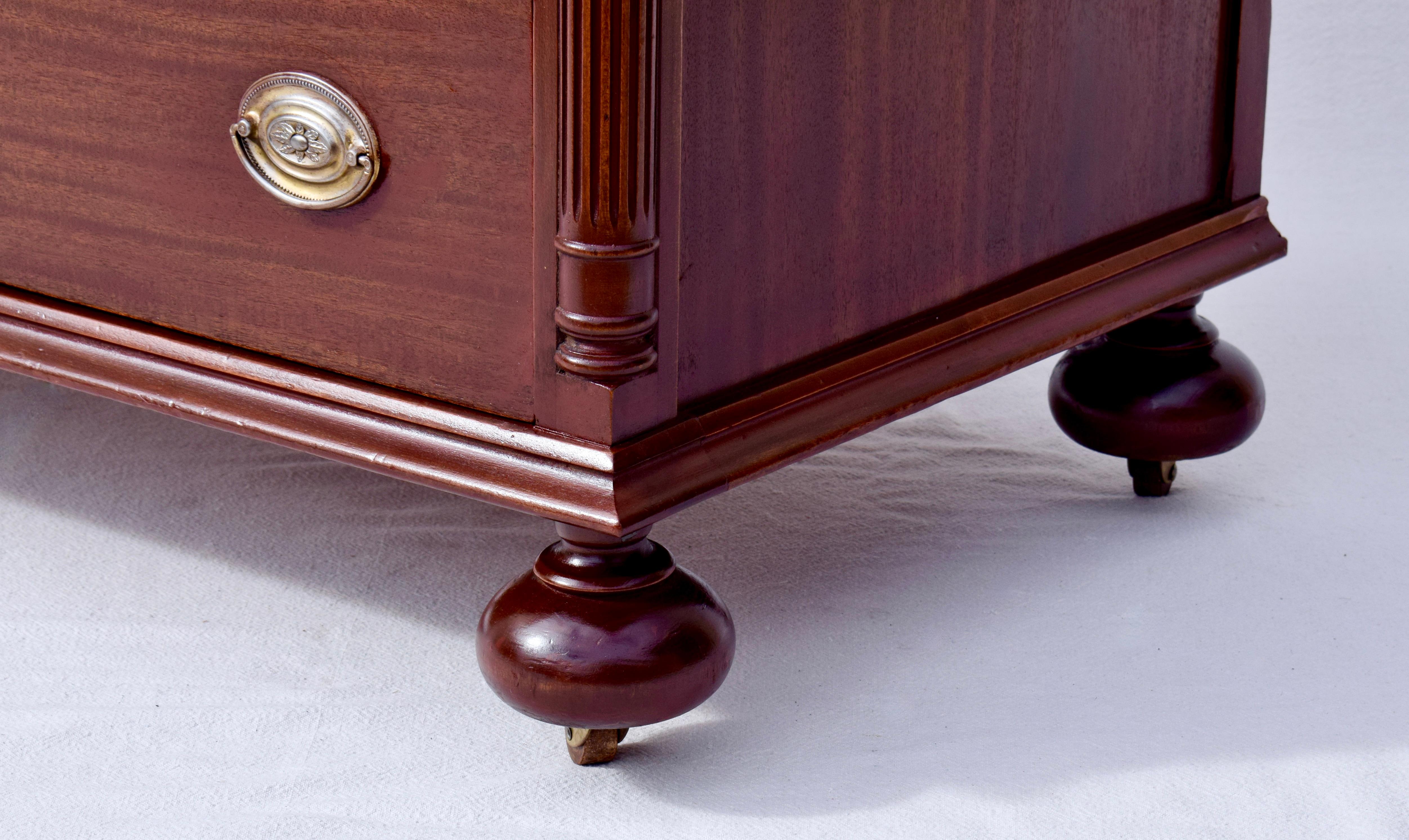Brass Mahogany Chest of Drawers With Cannonball Feet