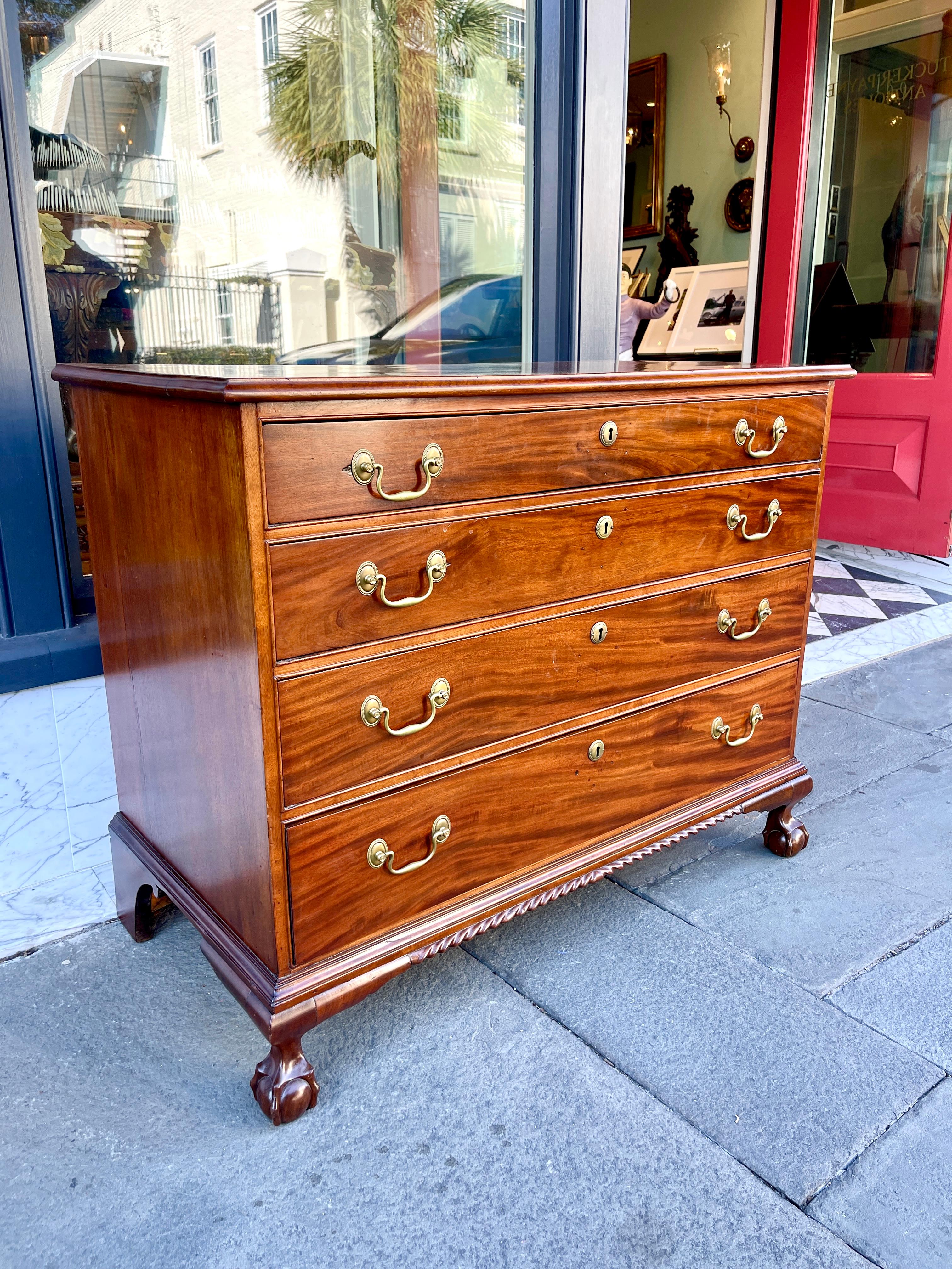 Chippendale Mahogany chest with ball and claw feet 18th century NY For Sale