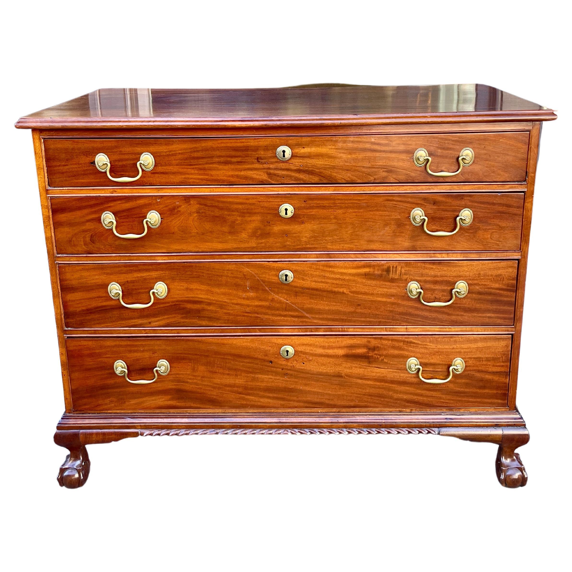 Mahogany chest with ball and claw feet 18th century NY For Sale