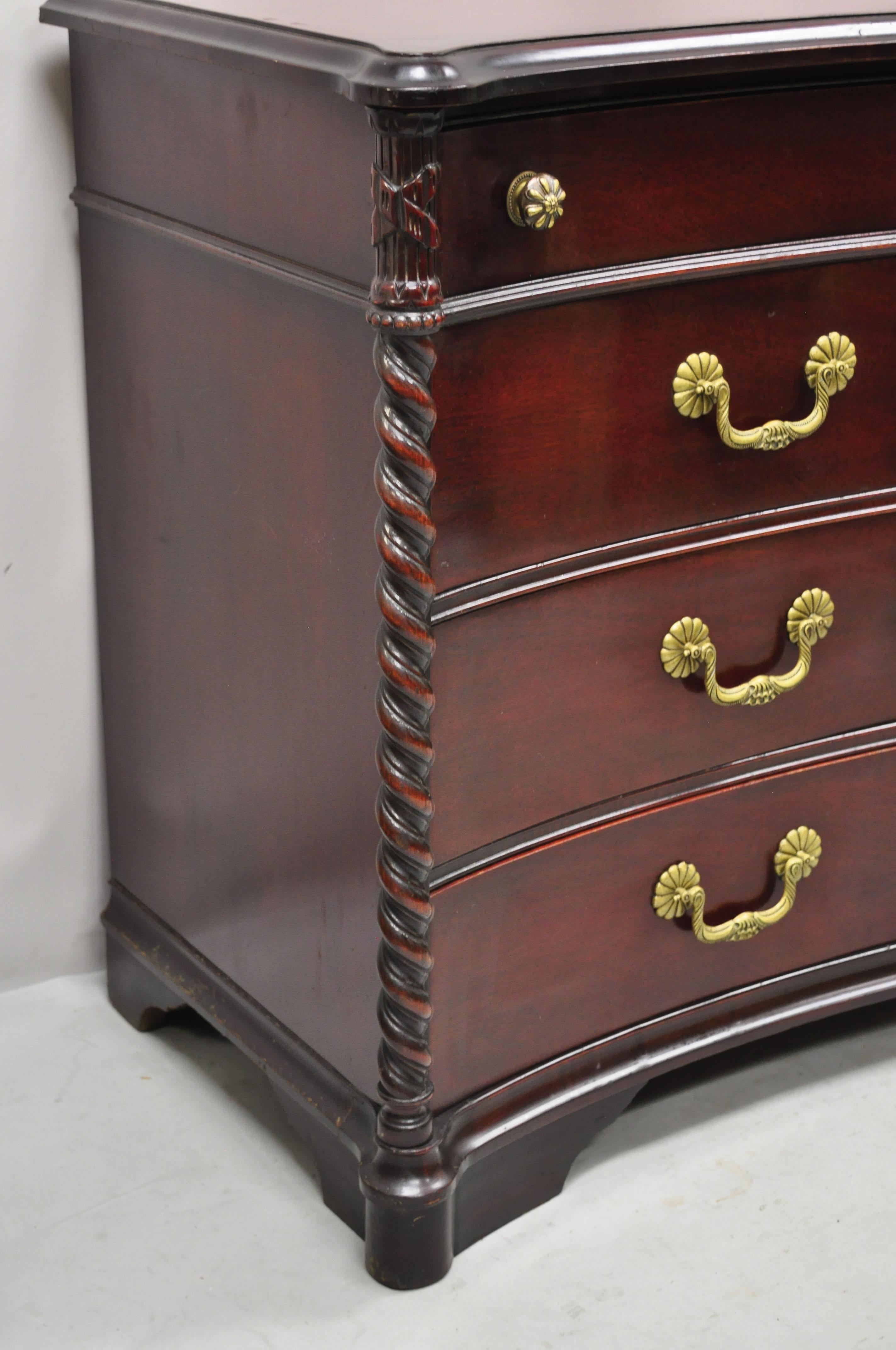Mahogany Chinese Chippendale Long Dresser Credenza w/ Tooled Leather Door Front In Good Condition For Sale In Philadelphia, PA