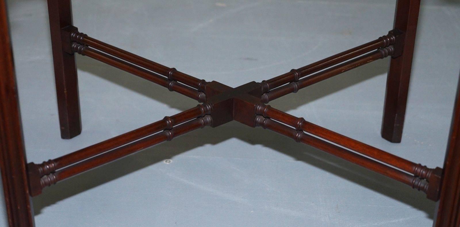 Mahogany Chinese Chippendale Silver Tea Occasional Table Fret Work Carved Famboo 2