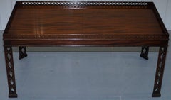 Hardwood Chinese Chippendale Style Silver Tea of Coffee Table Fret Work Carved