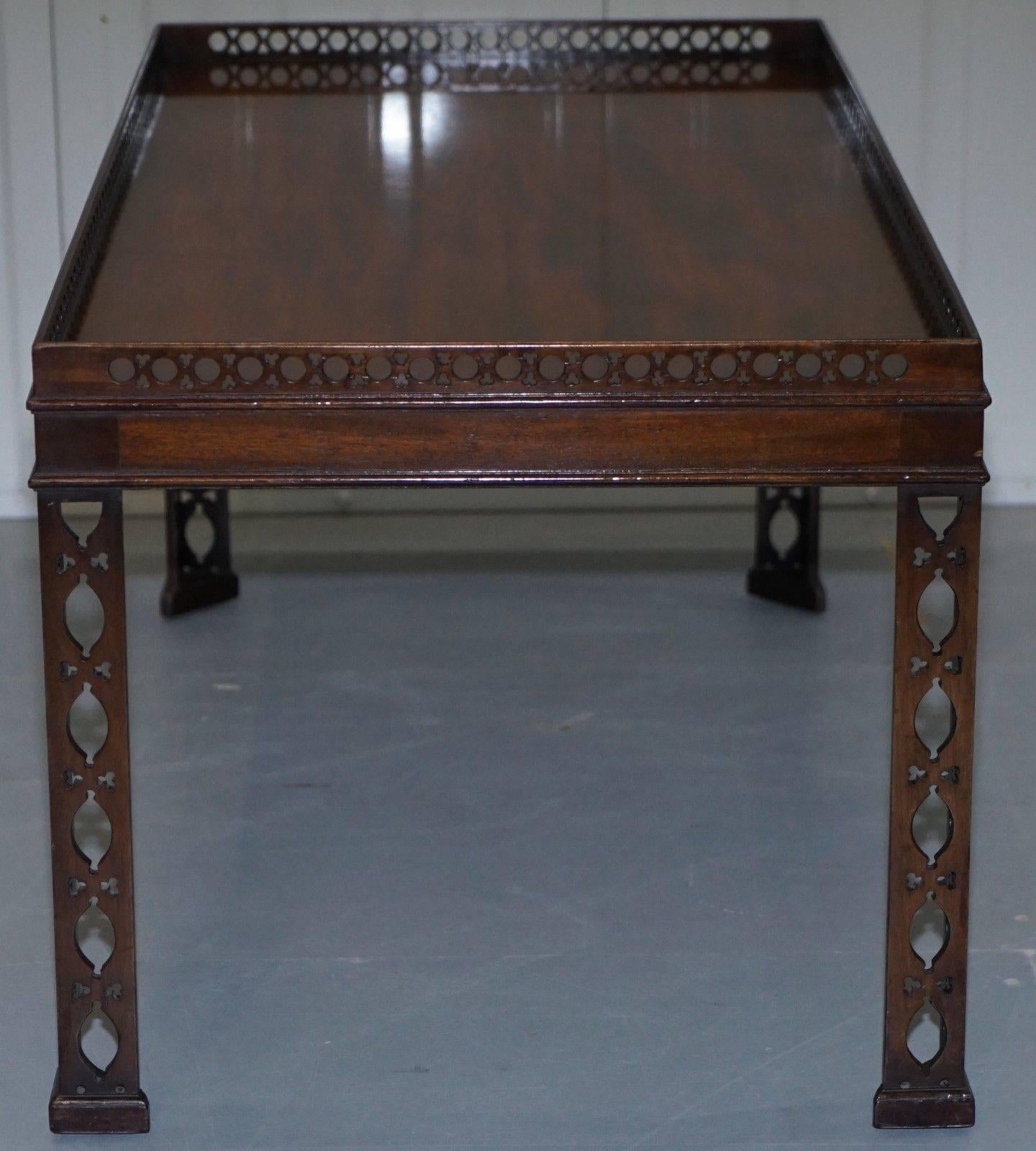 Hand-Carved Hardwood Chinese Chippendale Style Silver Tea of Coffee Table Fret Work Carved