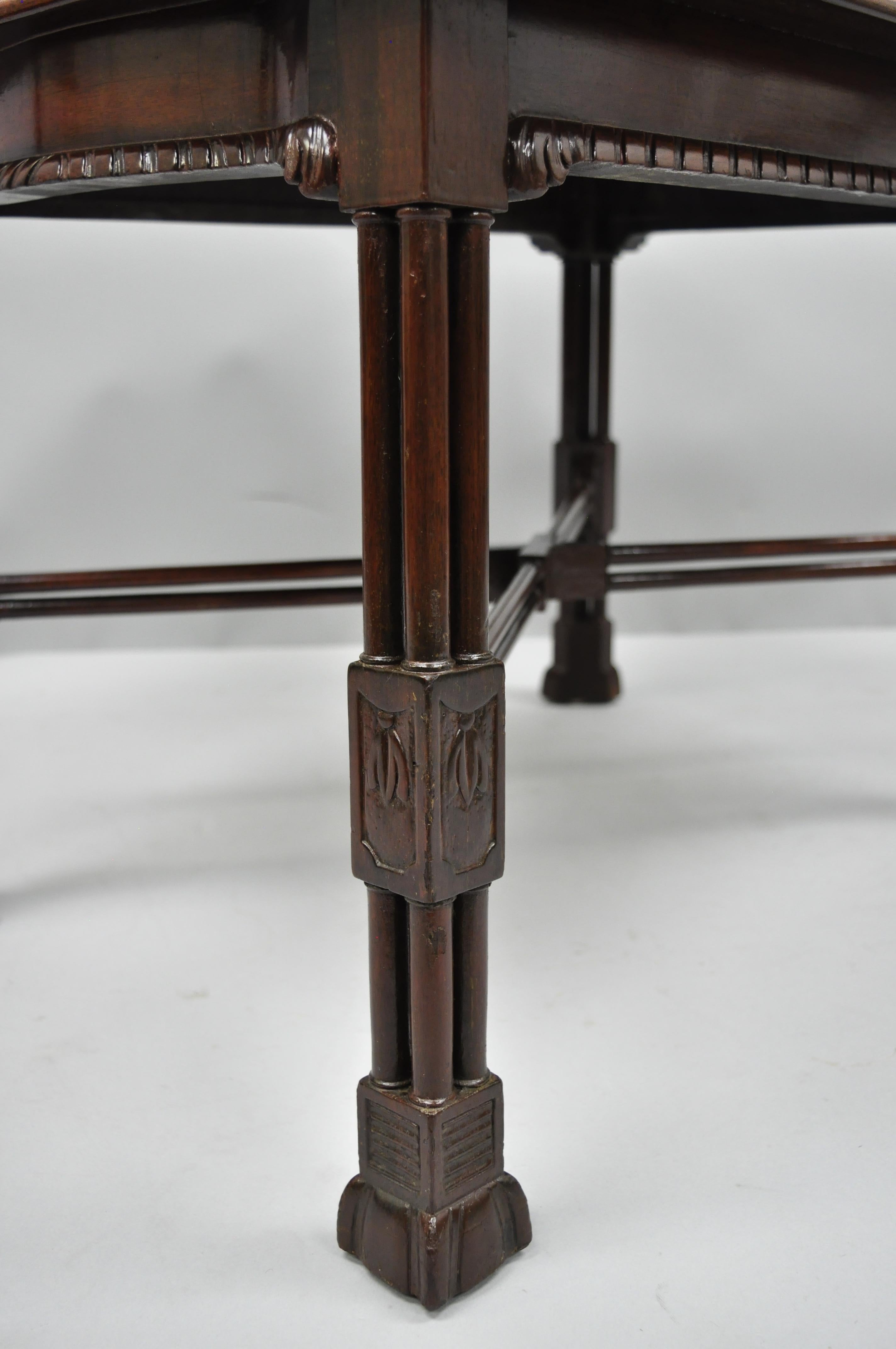 Mahogany Chinese Chippendale Style Small Coffee Table Burl Wood Inlay & Fretwork 4