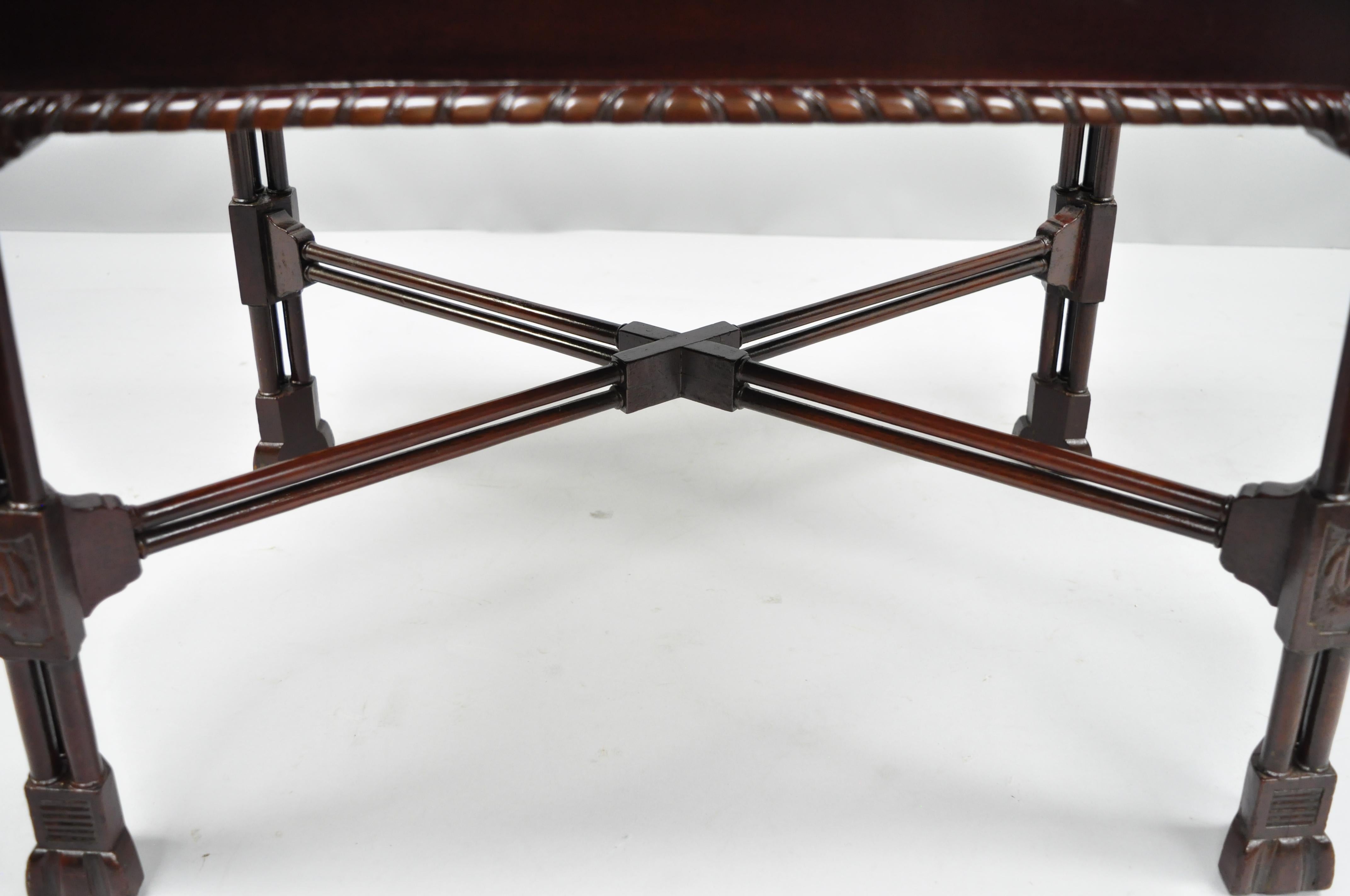 Mahogany Chinese Chippendale Style Small Coffee Table Burl Wood Inlay & Fretwork 1