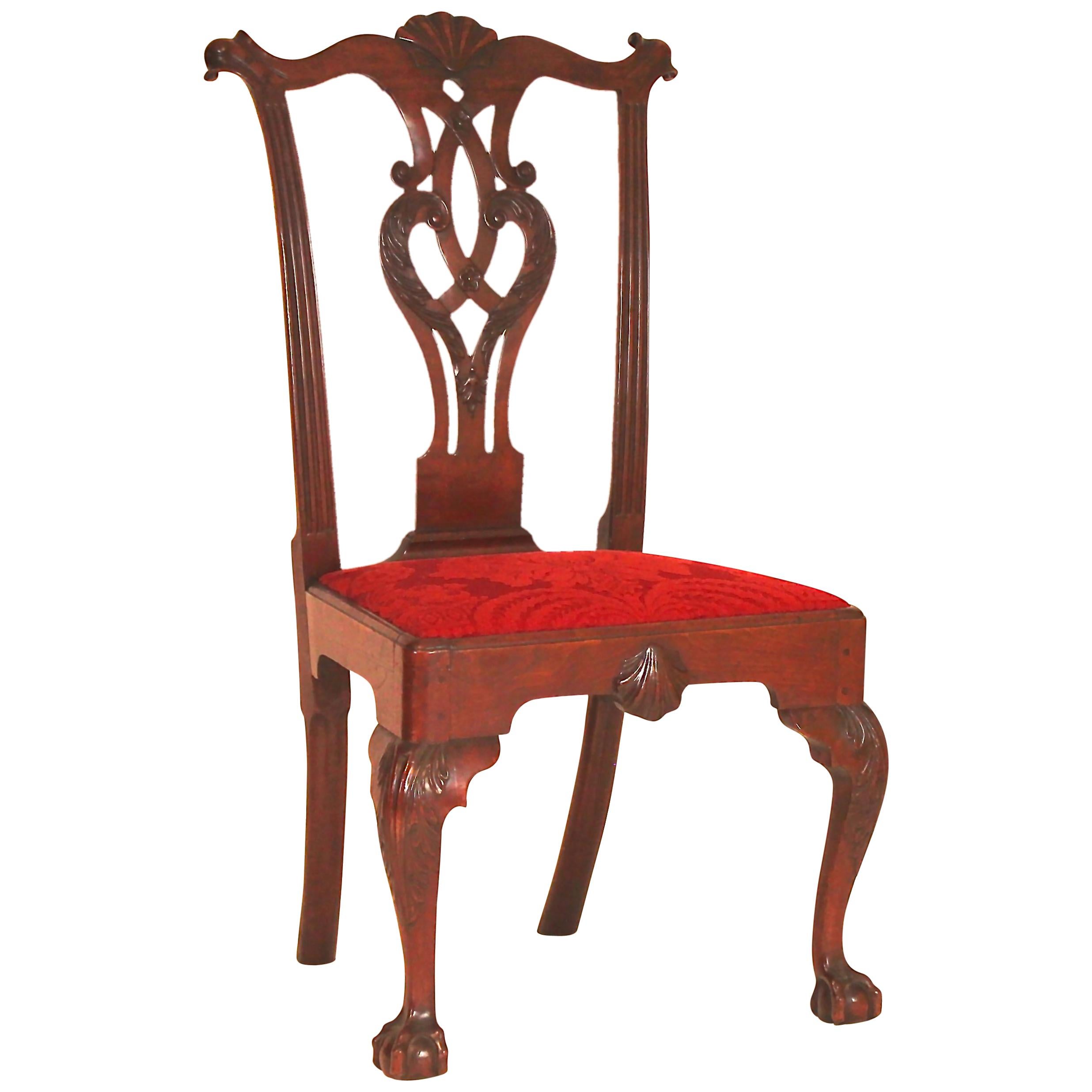 Mahogany Chippendale Carved Side Chair For Sale