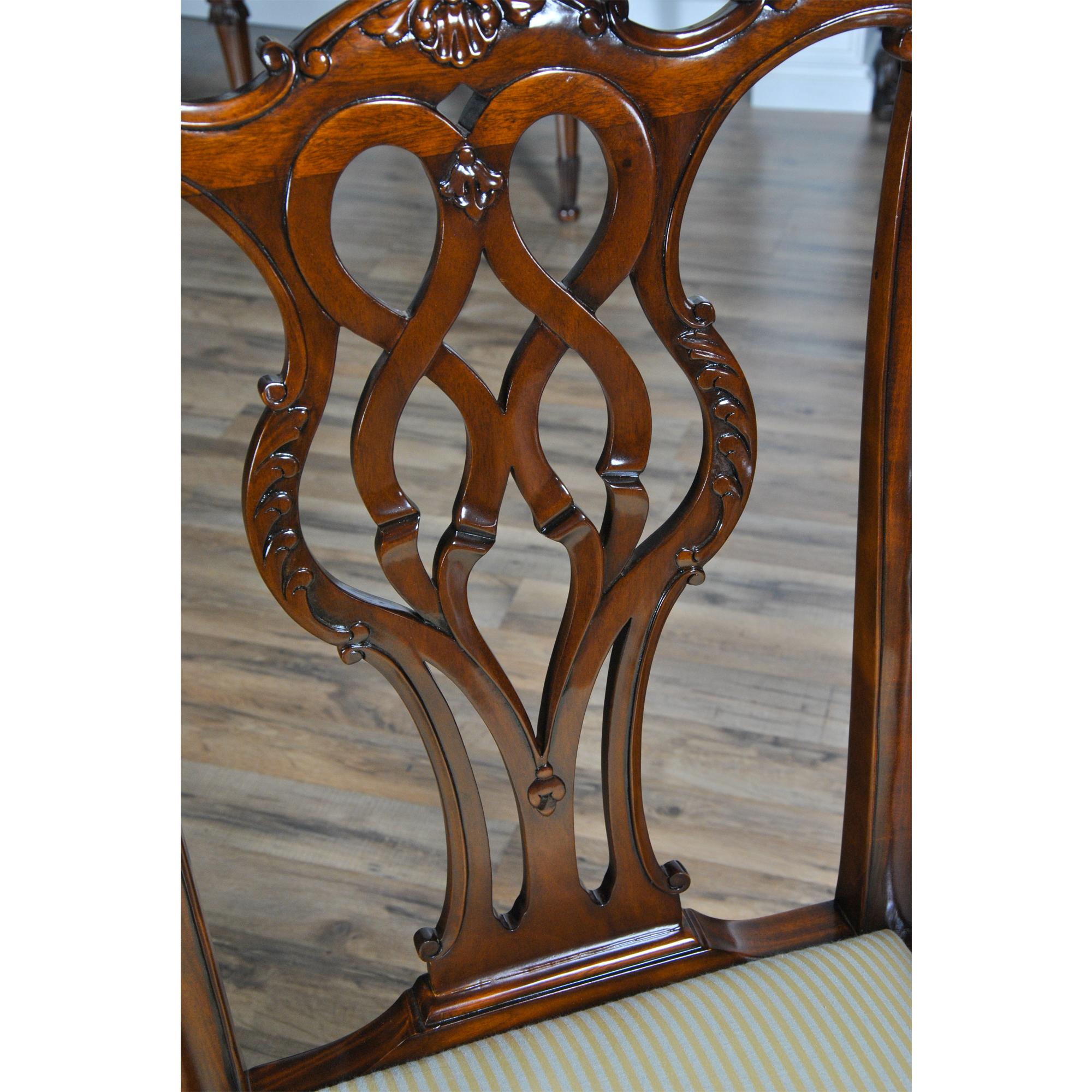 Hand-Carved Mahogany Chippendale Chairs, Set of 10 For Sale