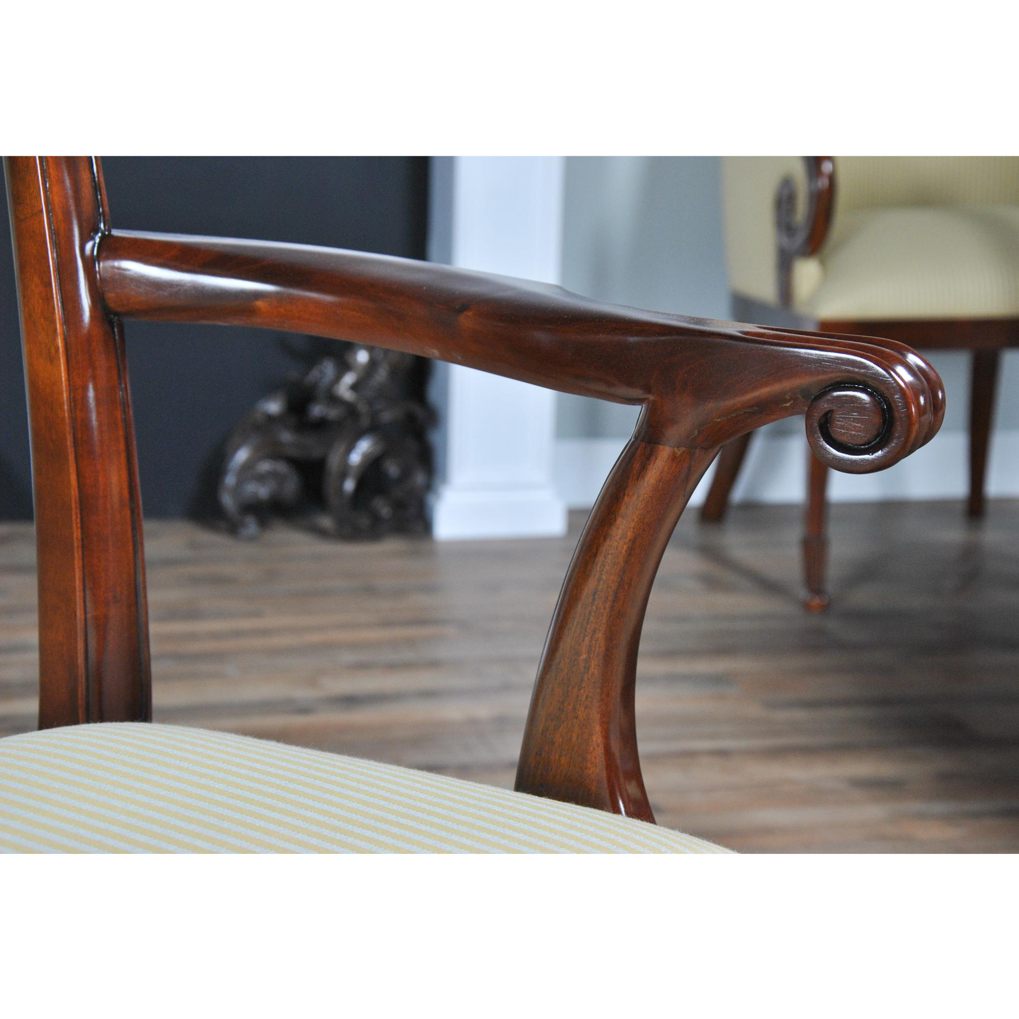 Fabric Mahogany Chippendale Chairs, Set of 10 For Sale