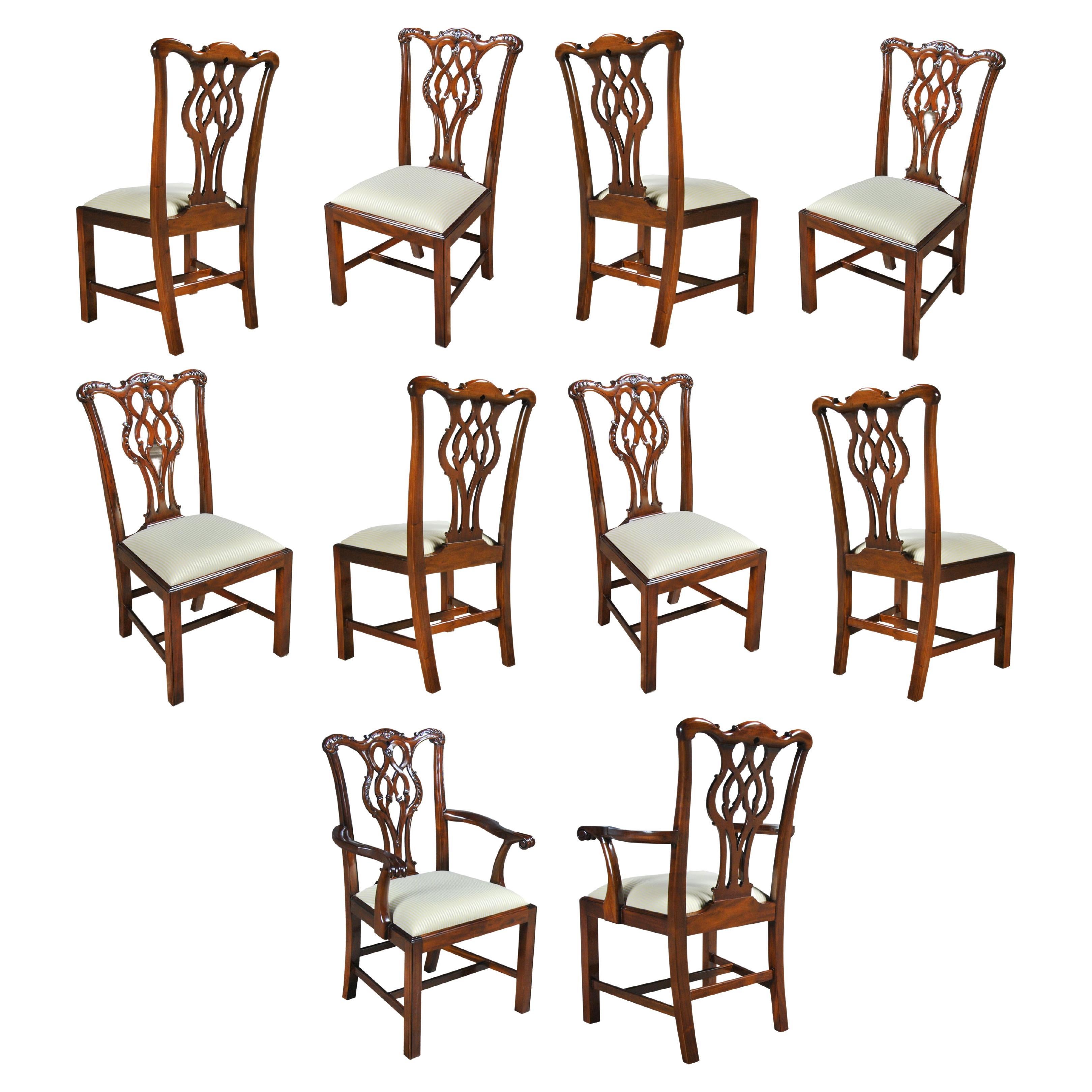 Mahogany Chippendale Chairs, Set of 10 For Sale