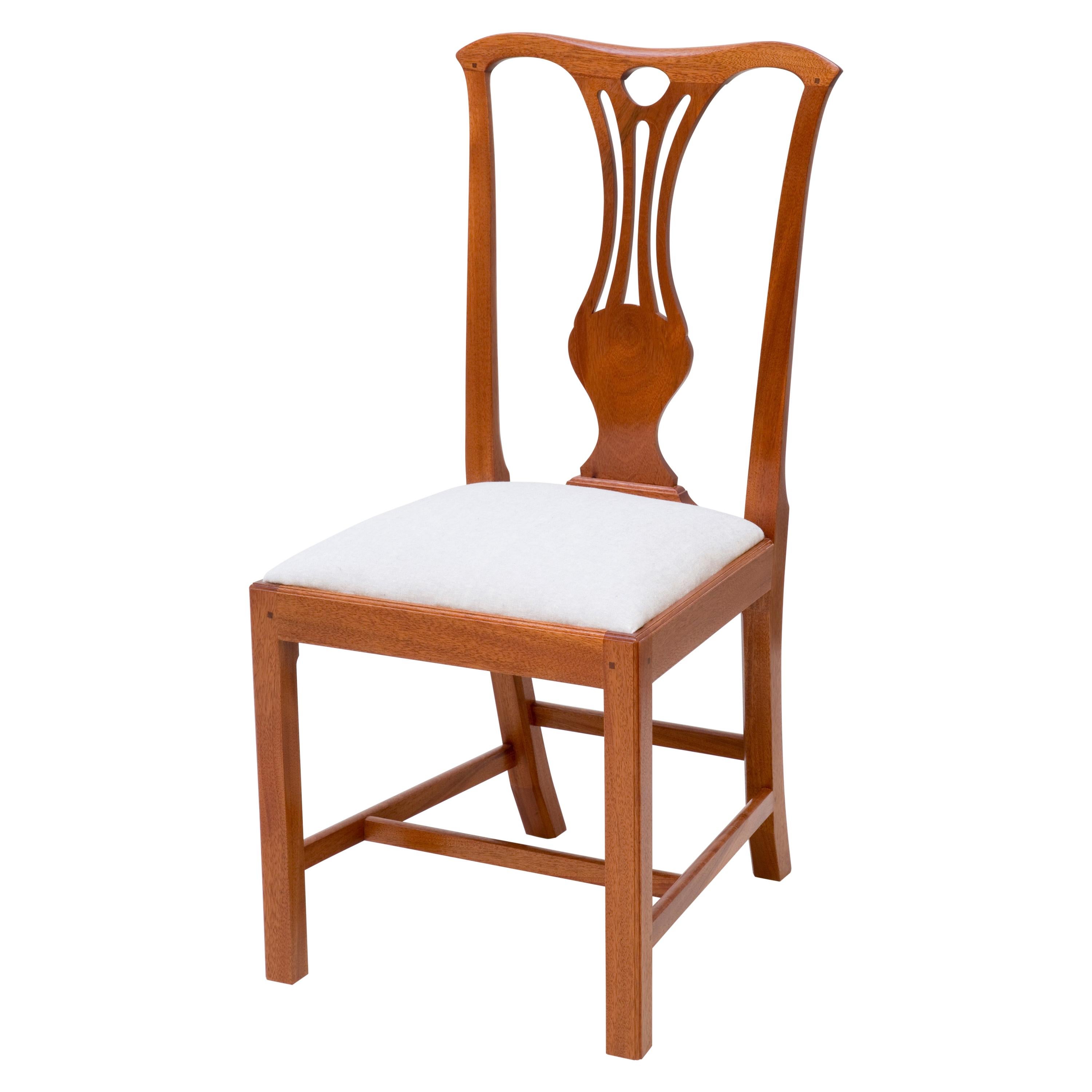 Mahogany Chippendale Dining Chair with Pegged Joinery and Upholstered Slip Seat