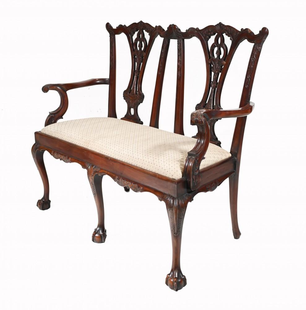 Mahogany Chippendale Double Chair Settle Seat For Sale 1