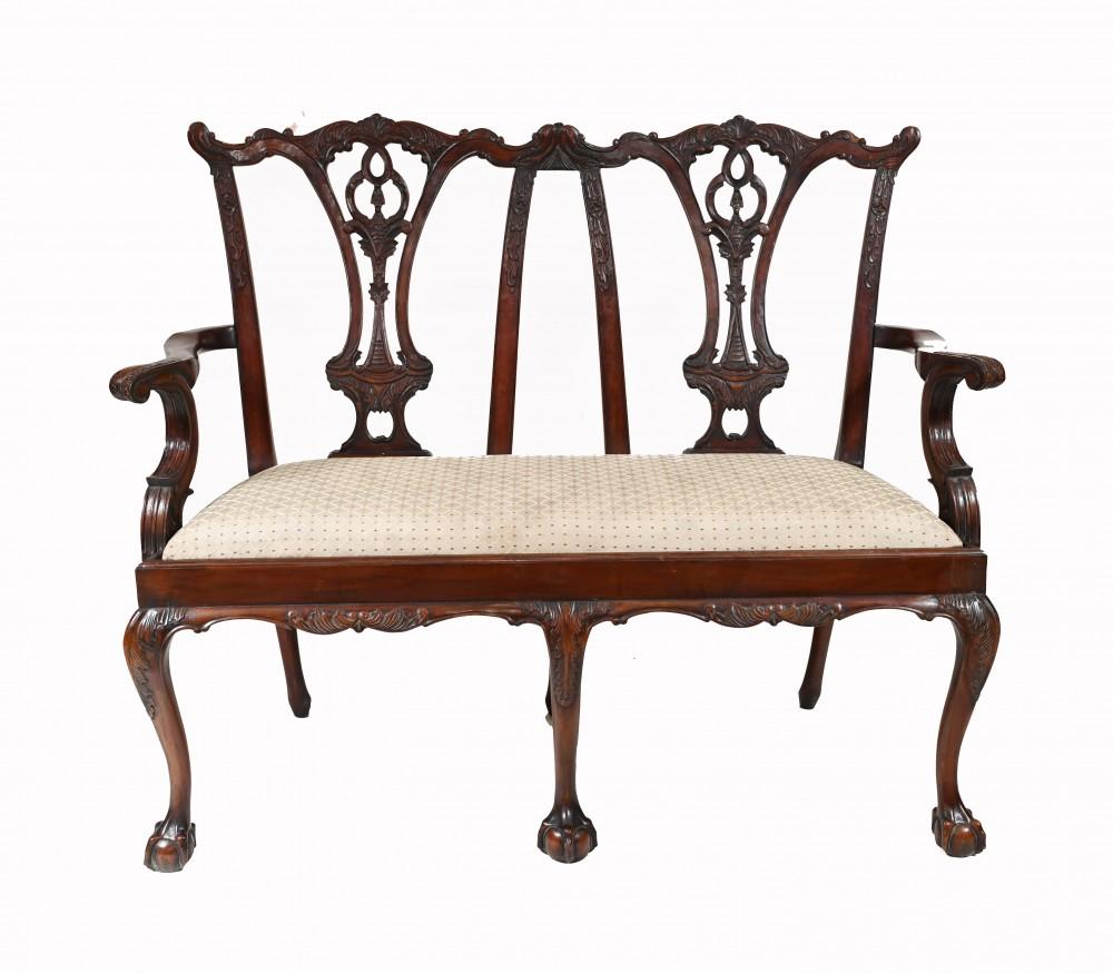 Mahogany Chippendale Double Chair Settle Seat For Sale 2